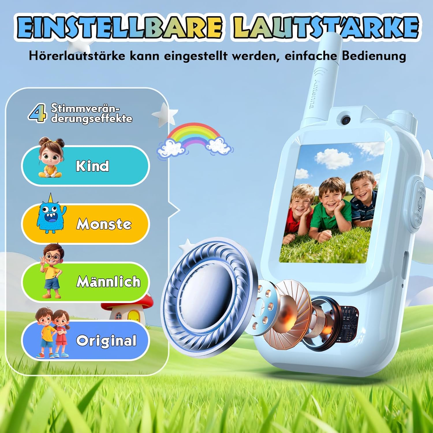 Detalle de Kinder-Walkie-Talkies mit Video, 2er-Set (3–12 Jahre) – bis zu 5 km Reichweite, blau
