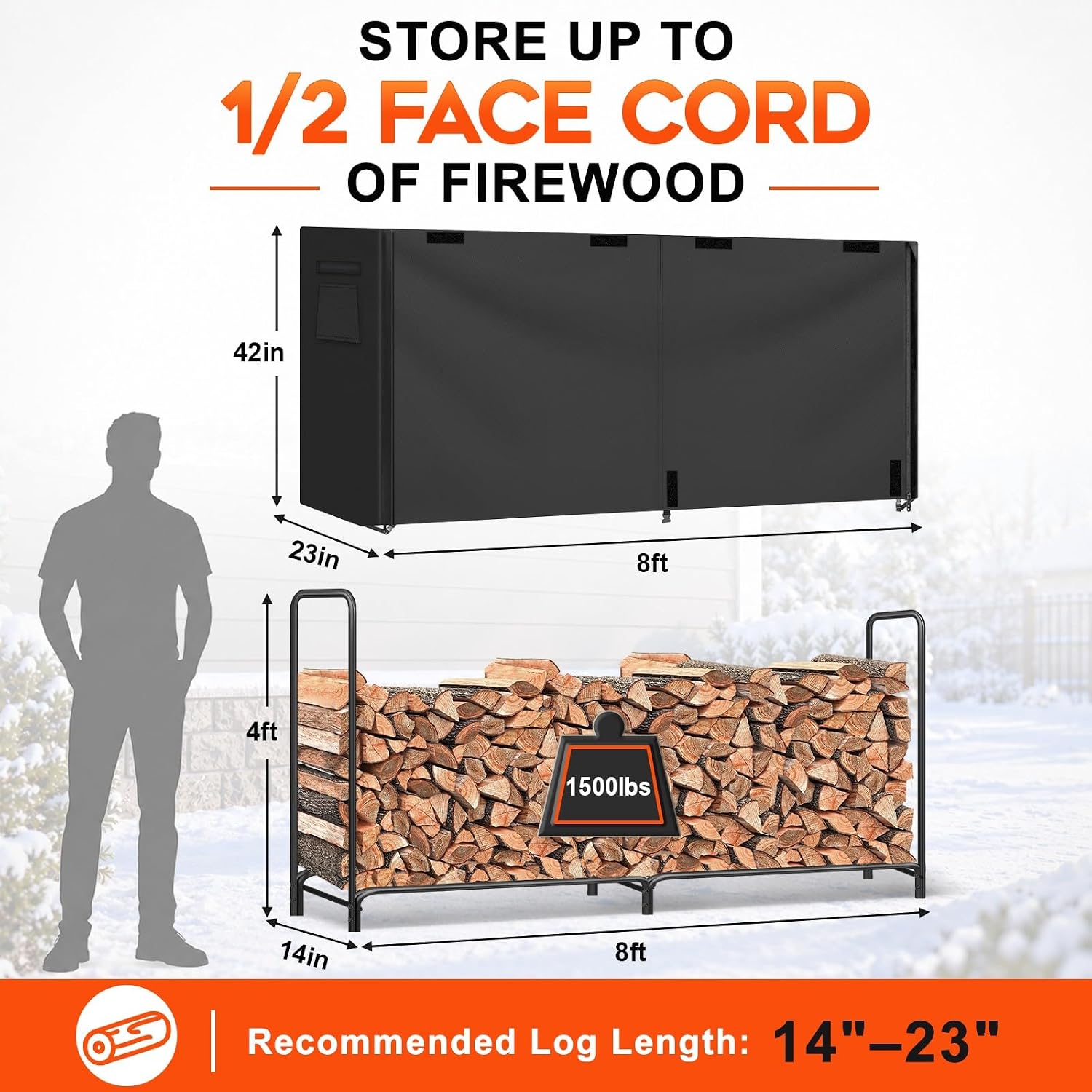 Detalle de Gtongoko GT-CHJ-8FT Outdoor Firewood Rack with Cover, 1/2 Face Cord