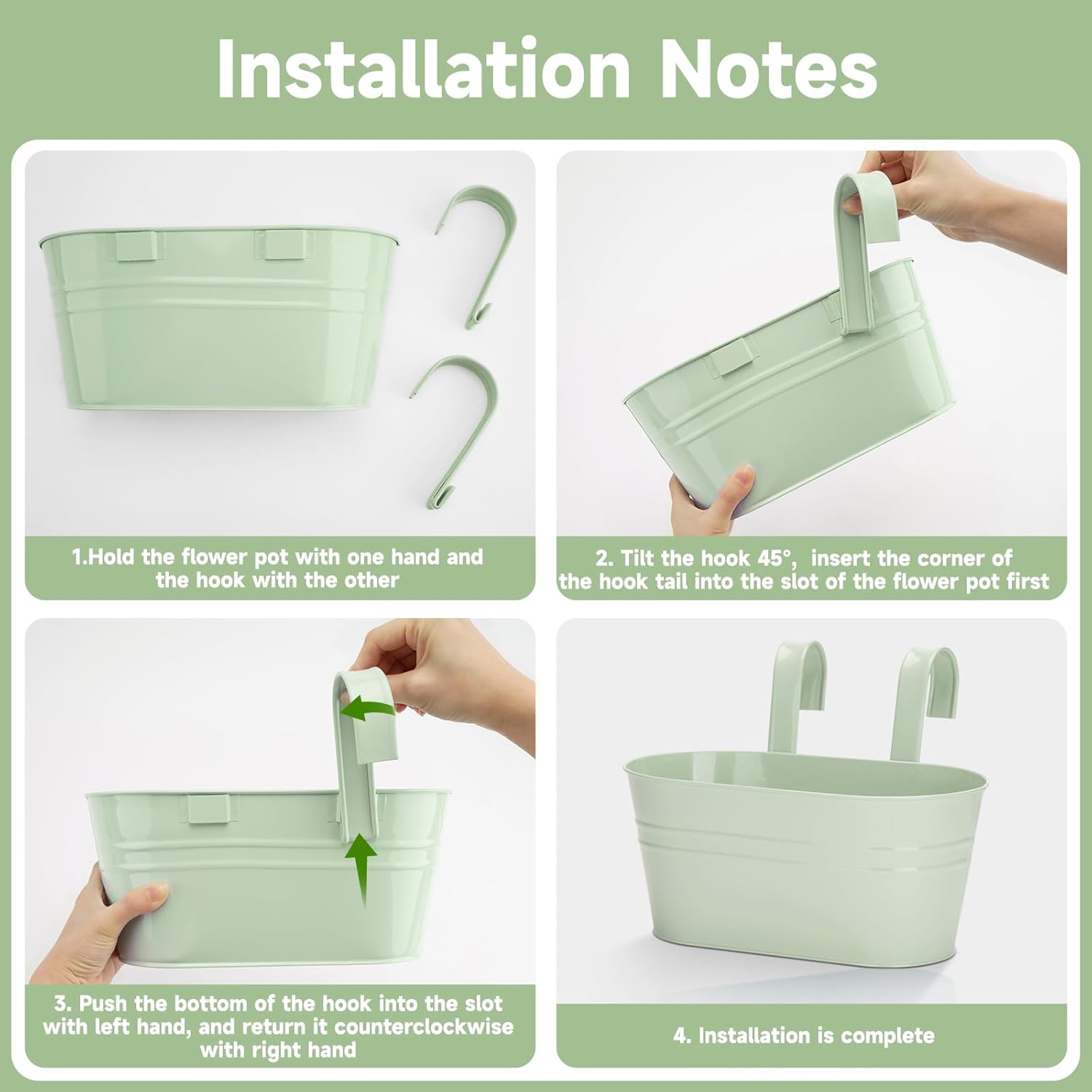 Thumbnail 6 de KINGLAKE 4pc Coloured Metal Hanging Plant Pots with Detachable Hooks (27cm) – Macaron Style