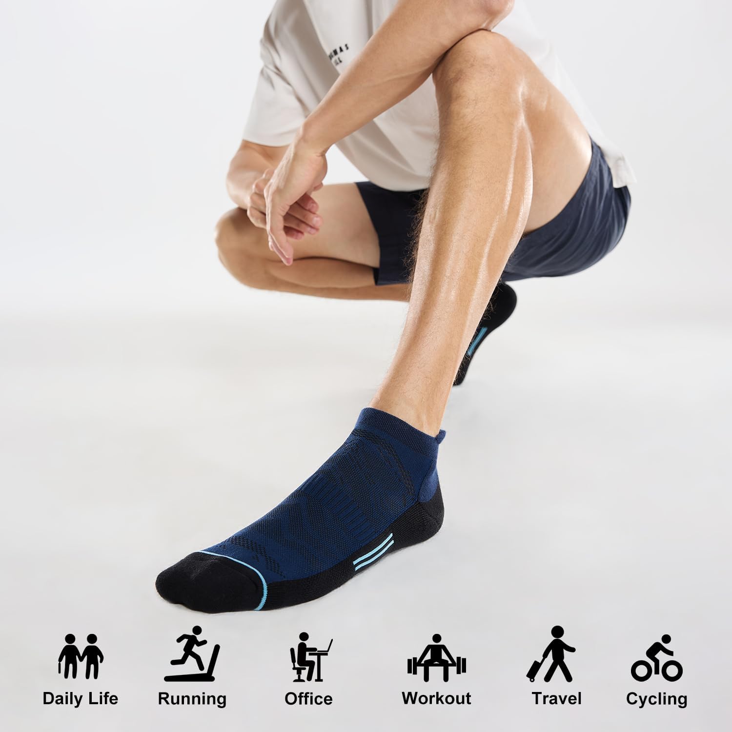 Detalle de FITRELL Men's 6 Pack Ankle Running Socks: Cushioned, Low-Cut Comfort for Everyday Runs