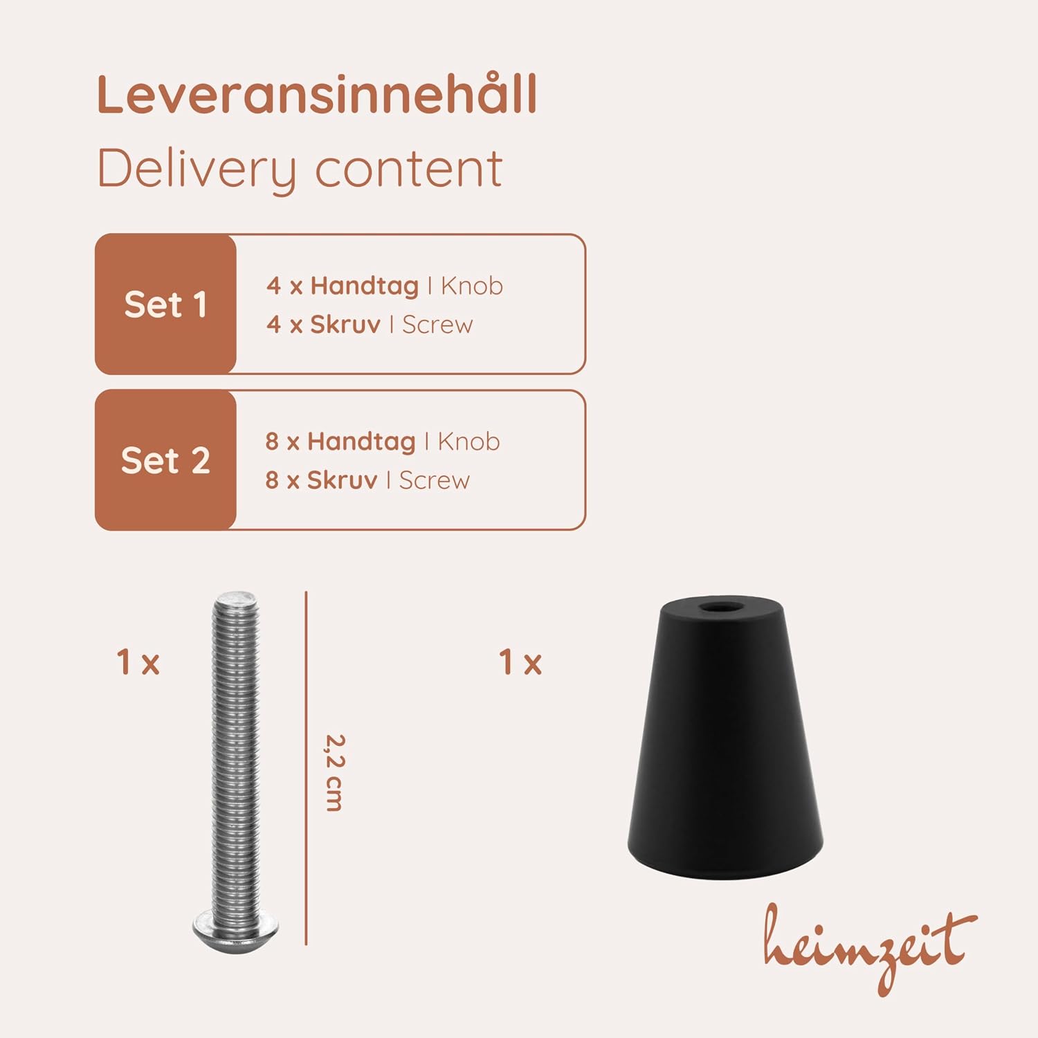 Detalle de heimzeit Cone möbelknoppar i svart aluminium, 8-pack, Ø19 x 25 mm