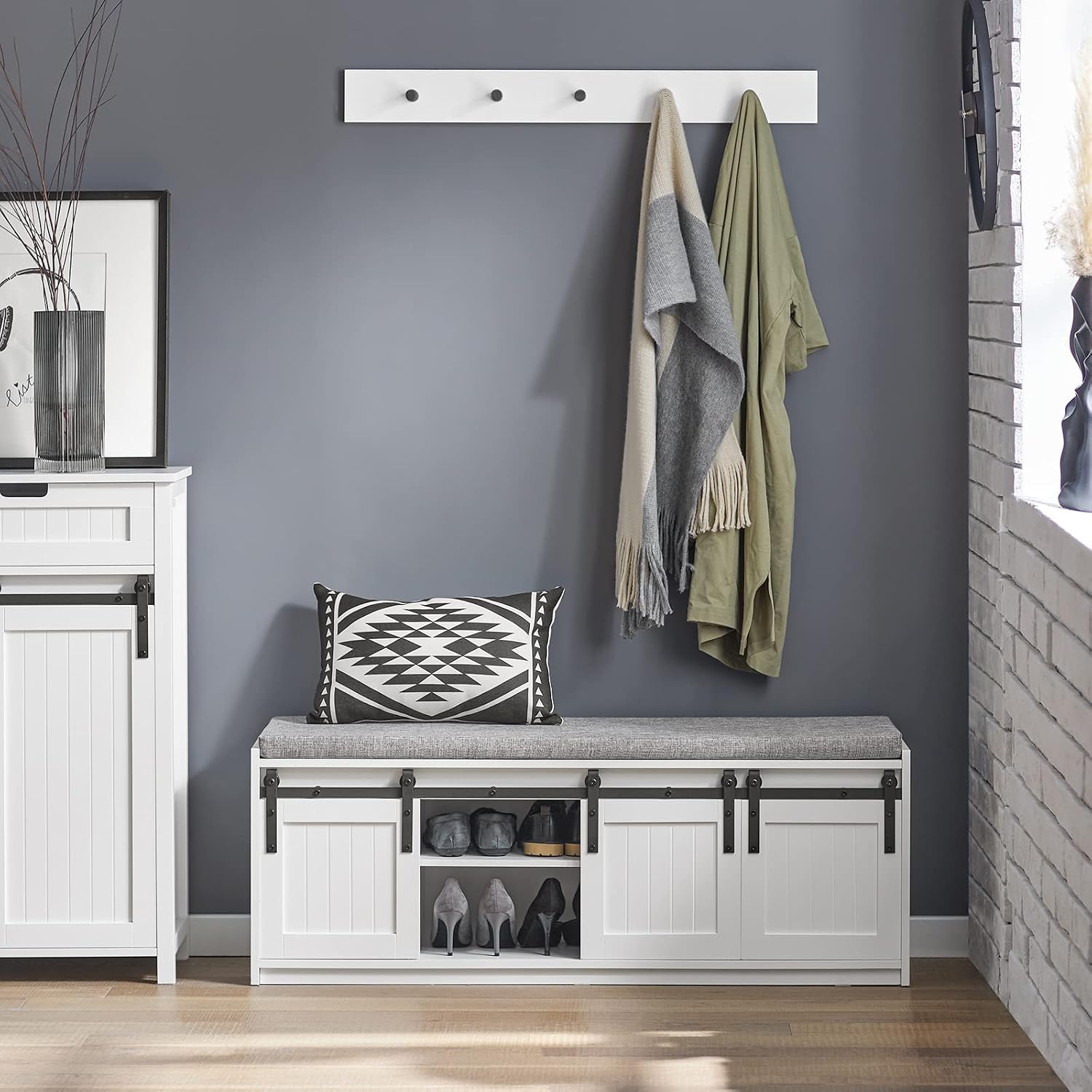 Detalle 2 de SoBuy FSR133-W Banco zapatero 120 x 35 x 45 cm