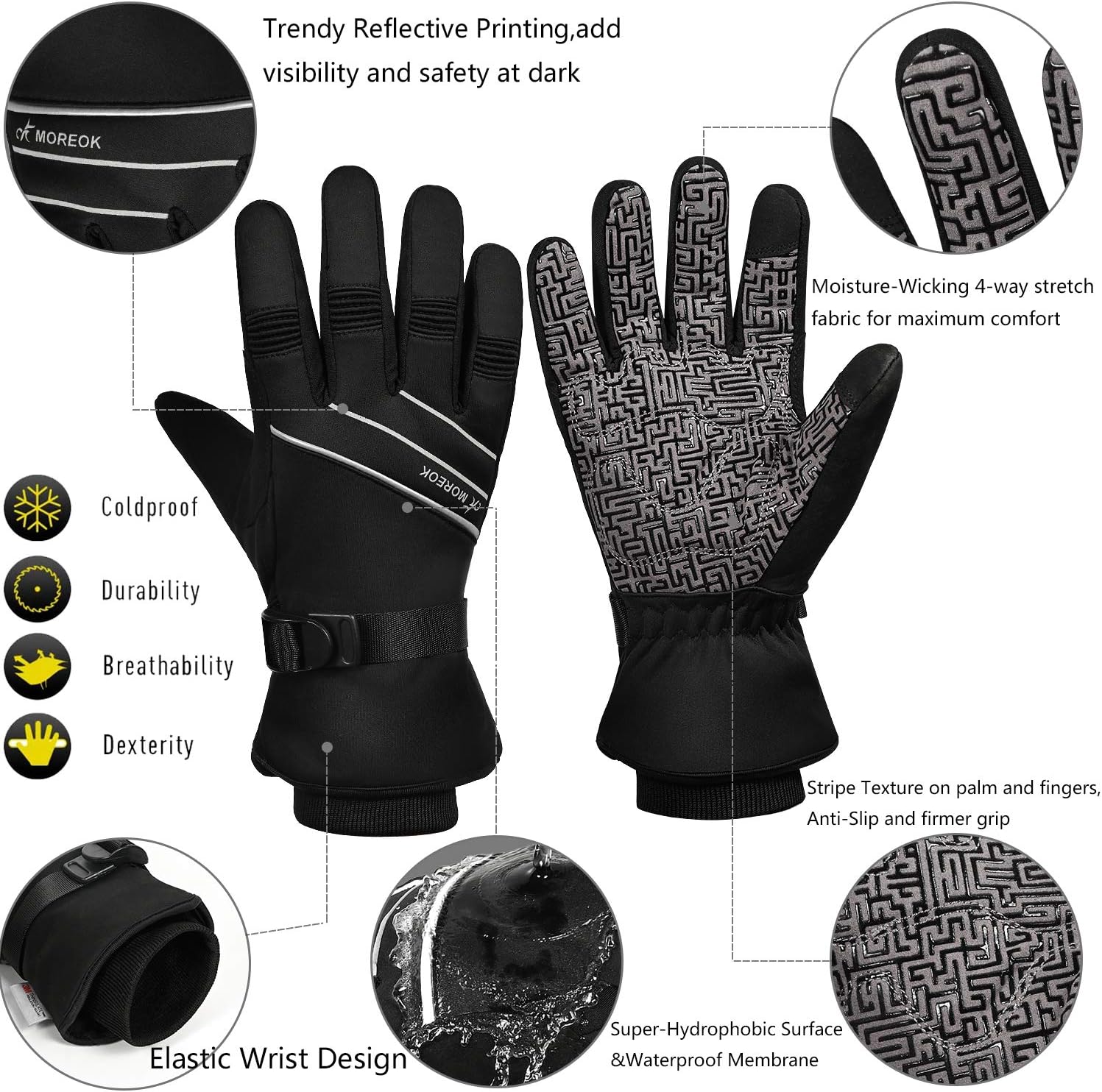 Detalle 2 de Waterproof Windproof Winter Gloves -30°F Thinsulate