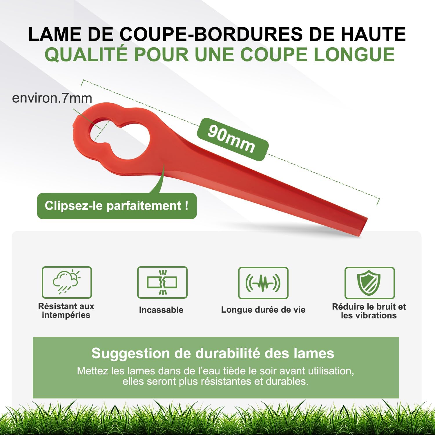 Detalle de Lot de 100 lames de rechange en PA6 (nylon) compatibles Einhell pour coupe-bordures sans fil