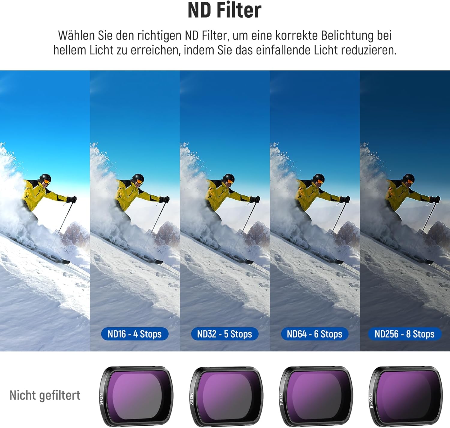 Detalle de NEEWER ND Filterset für DJI Osmo Pocket 3/4 – ND-Filter, CPL, Black Diffusion, Weitwinkel & Makro, Displayschutz im Paket