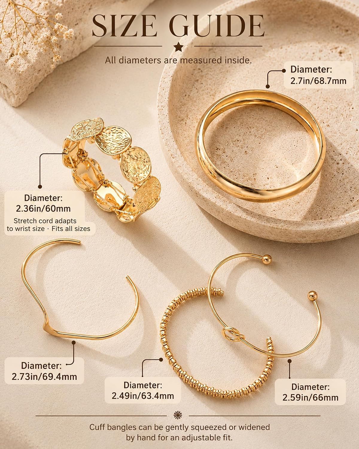 Detalle de Gold Bangle Bracelet Set, 5-Piece