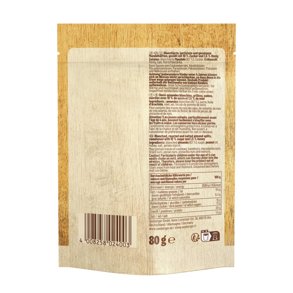 Thumbnail 1 de Seeberger Mandeln Honig & Salz im 13er Pack (13 x 80 g) – halbierte Mandelkerne als süß-salziger Snack