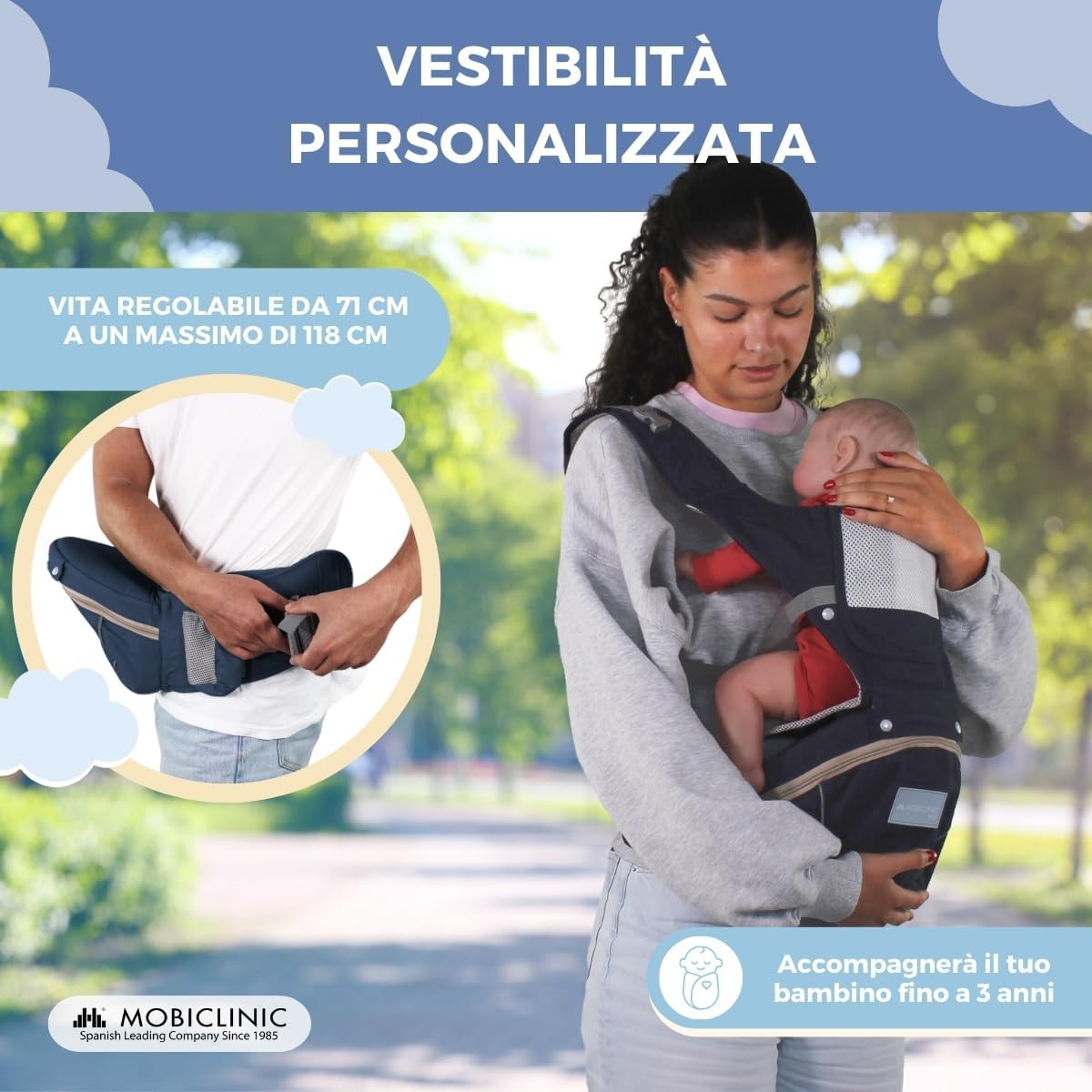 Detalle de Mobiclinic® kids Moley: Marsupio neonato 6 in 1, ergonomico e versatile per 0–36 mesi