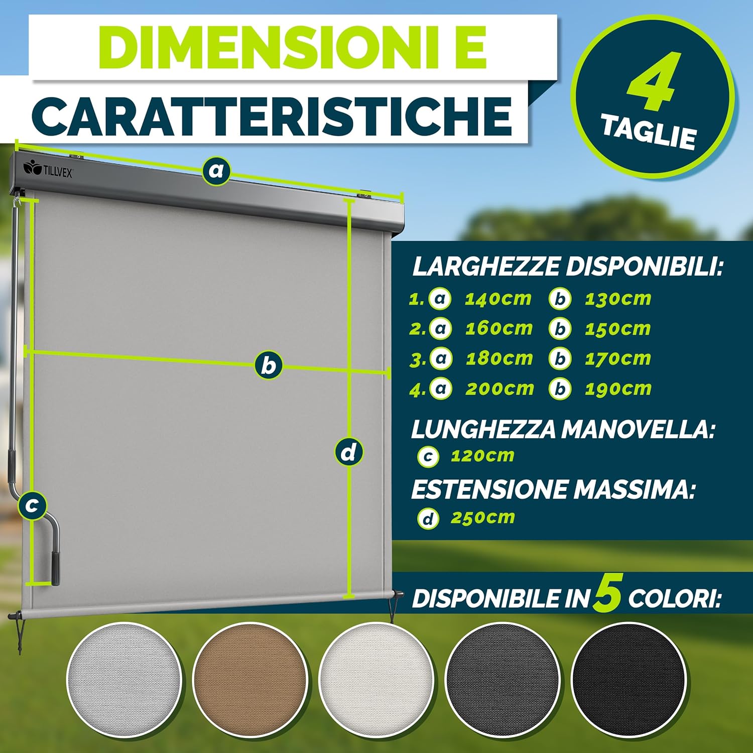 Thumbnail 3 de tillvex Tenda da sole verticale 160 x 250 cm: protezione solare versatile per balcone, terrazza e giardino