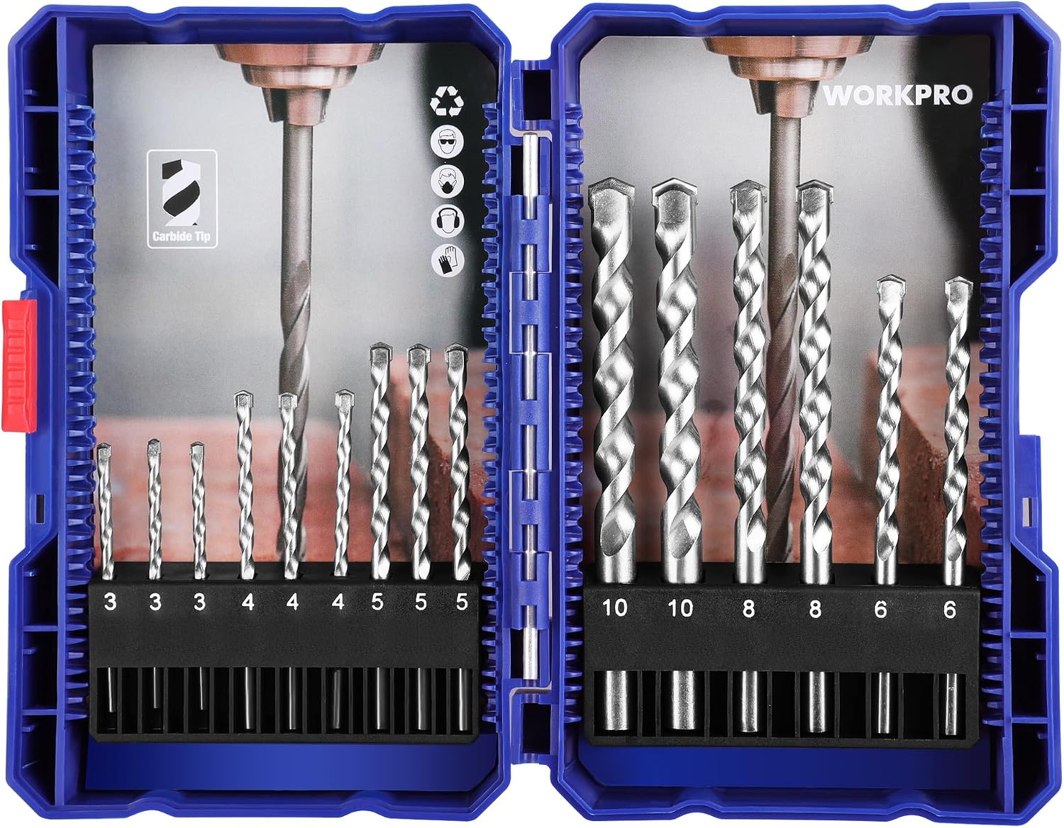 WORKPRO Set di Punte da Trapano a Percussione da 15 pezzi in Carburo YG8C