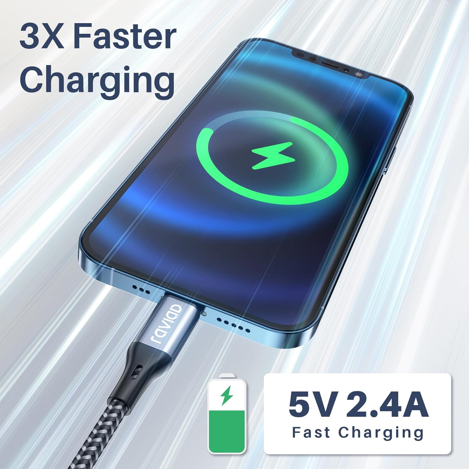 Thumbnail 3 de RAVIAD Cavo iPhone 1.2M con Certificazione MFi:Caricatore Lightning USB in Nylon Trenzato