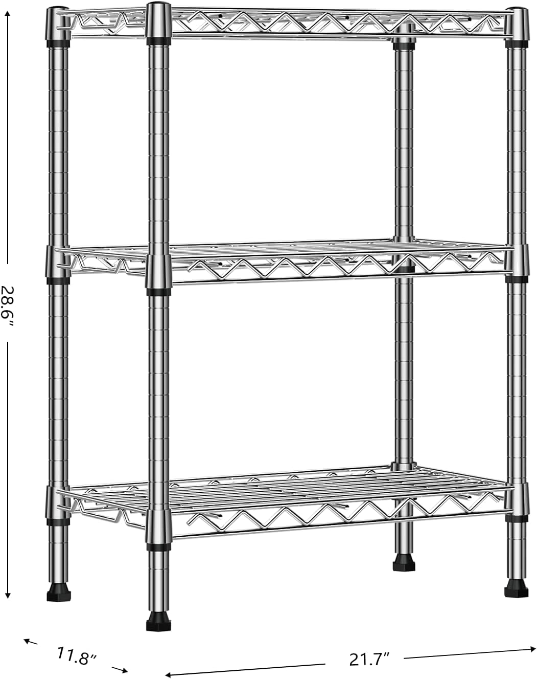Detalle de M MZG A305572AH301-EU 3-Tier Chrome Wire Shelving Unit with Shelf Liners