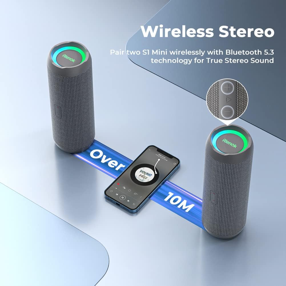 Detalle 2 de RIENOK Bluetooth Speaker 30W (IP67) with Dual Pairing, Wireless Music, SD/AUX and RGB Lights