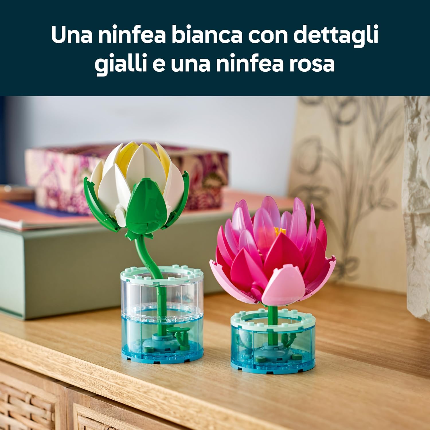 Detalle de LEGO Botanicals Ninfee - Set di Piante Artificiali con Fiori Finti in 2 Vasi Trasparenti (11511)