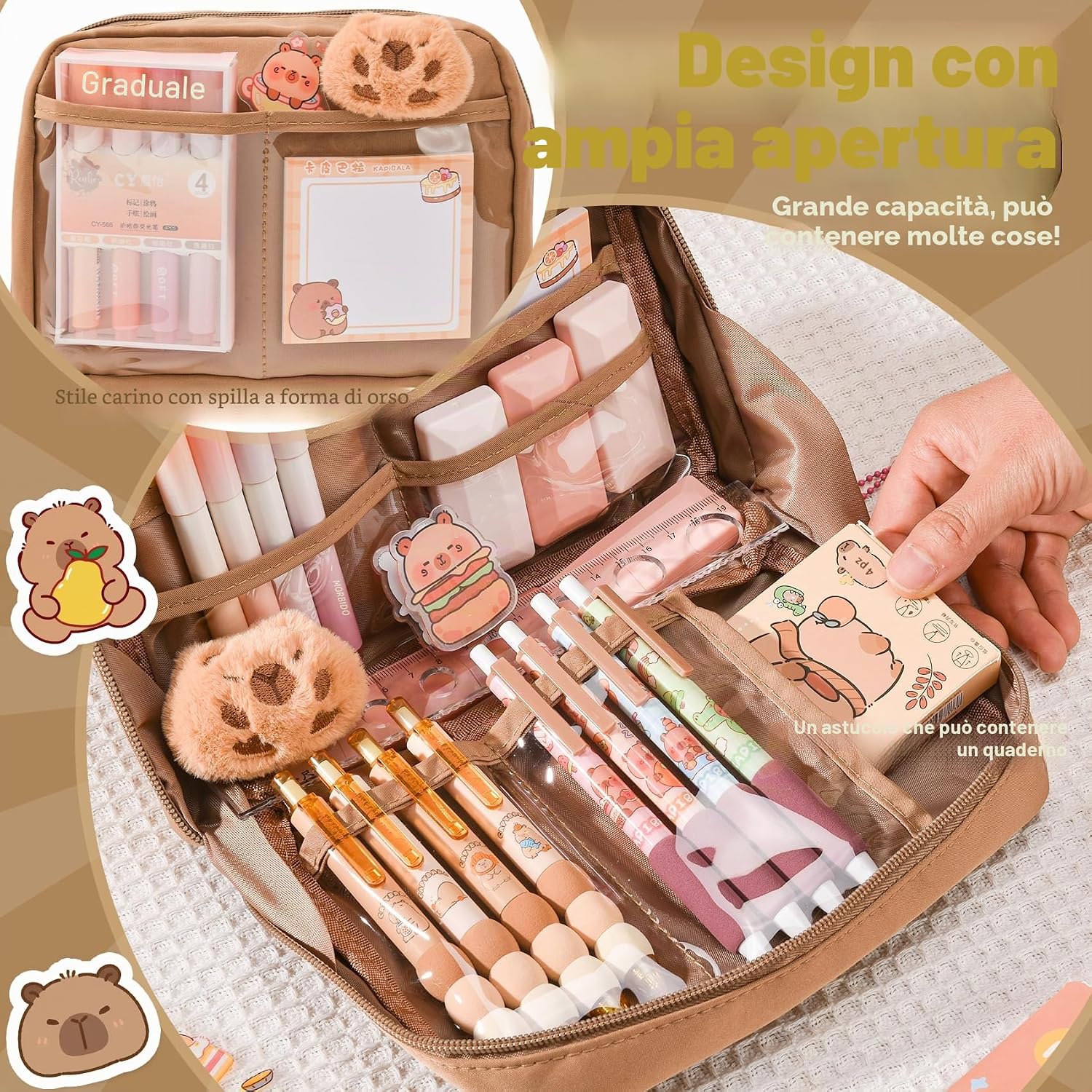 Thumbnail 3 de LTFIOON Capybara kit scuola Capibara con astuccio multistrato e accessori (penne, clip, righelli)