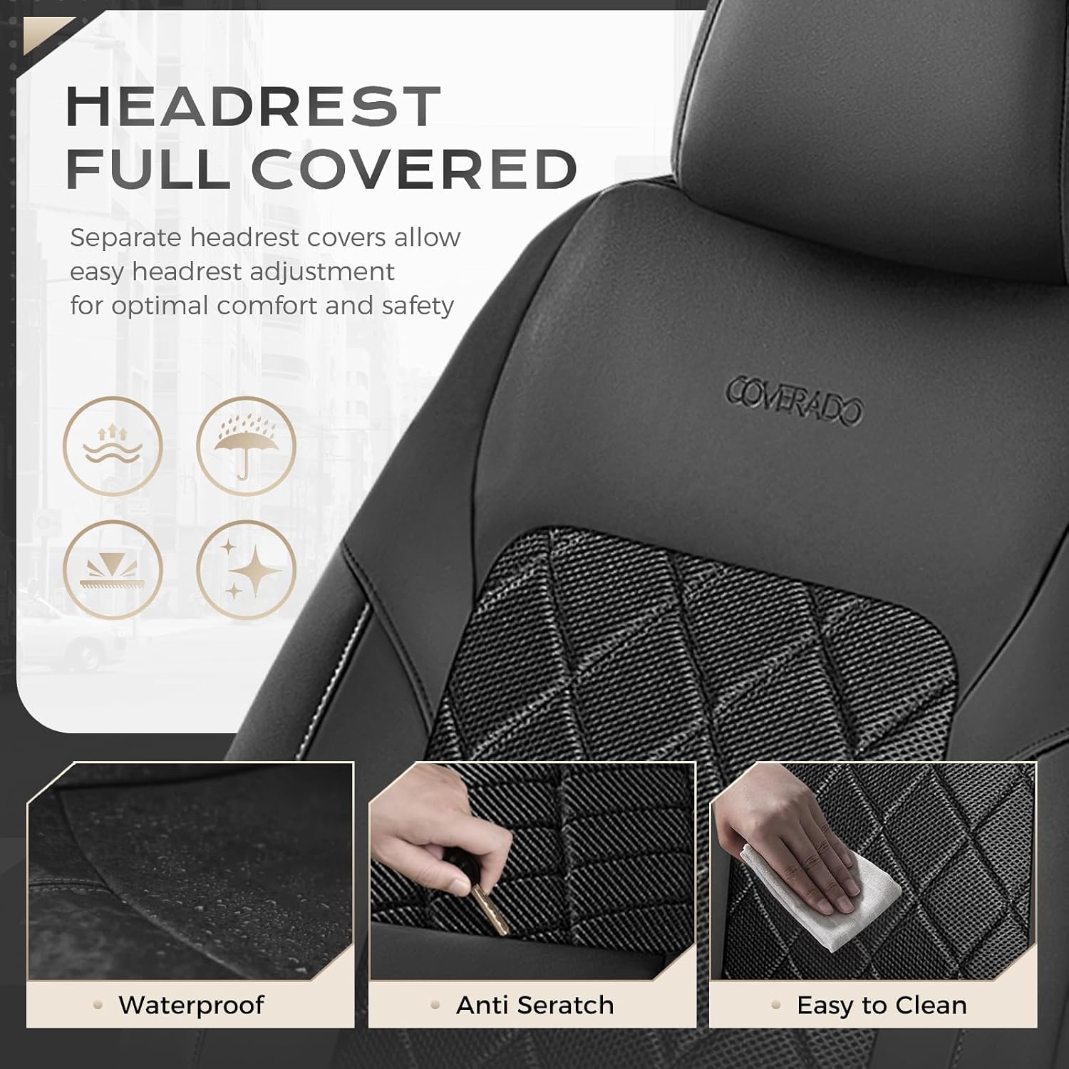 Thumbnail 3 de Coverado Mesh Breathable Front Car Seat Covers (2-Pack) — Universal Fit, Waterproof PU Leather Protection