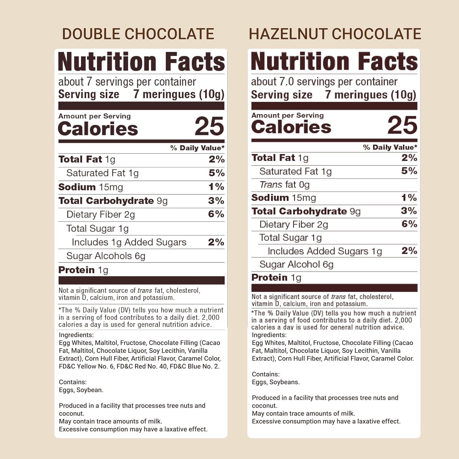 Detalle de Don't Worry Meringue Cookies, Hazelnut Chocolate & Cookies & Cream, 4 Calories Each