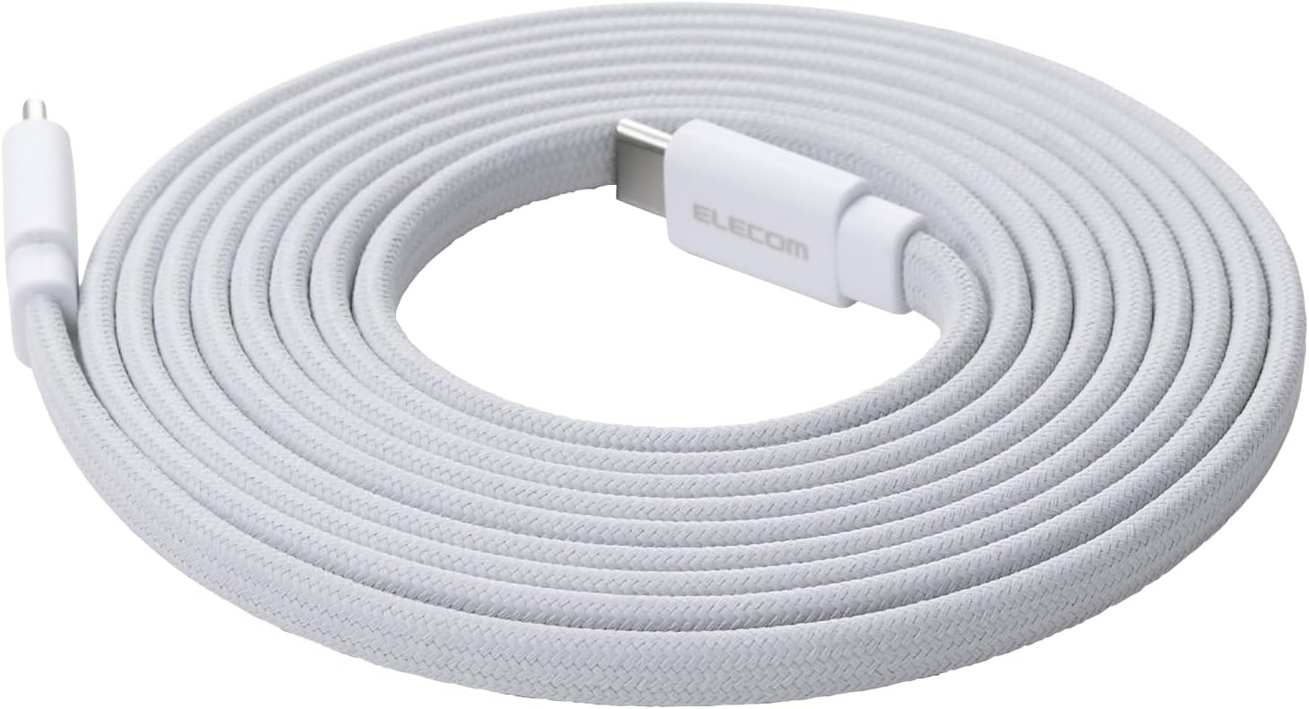 Detalle de エレコム MPA-CCECMGF20WH USB Type-Cケーブル 2m・最大60W・磁石でまとまるフラットメッシュ