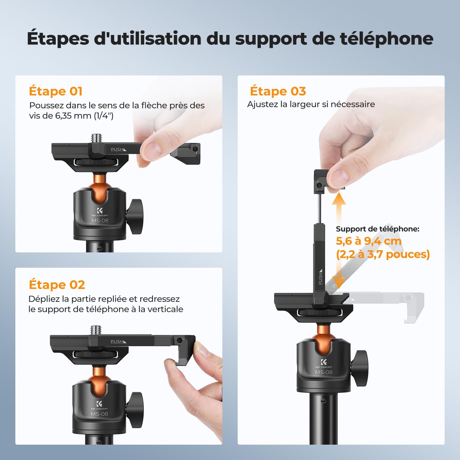 Thumbnail 2 de K&F CONCEPT Trepied Smartphone et Appareil Photo 159 cm 2-en-1 avec perche à selfie et télécommande Bluetooth