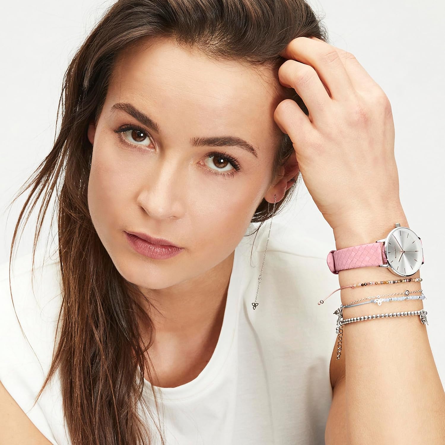 Detalle de Tamaris Armband für Damen mit Zugbandverschluss – Aquamarin-Beads, wasserfest, Stoffarmband