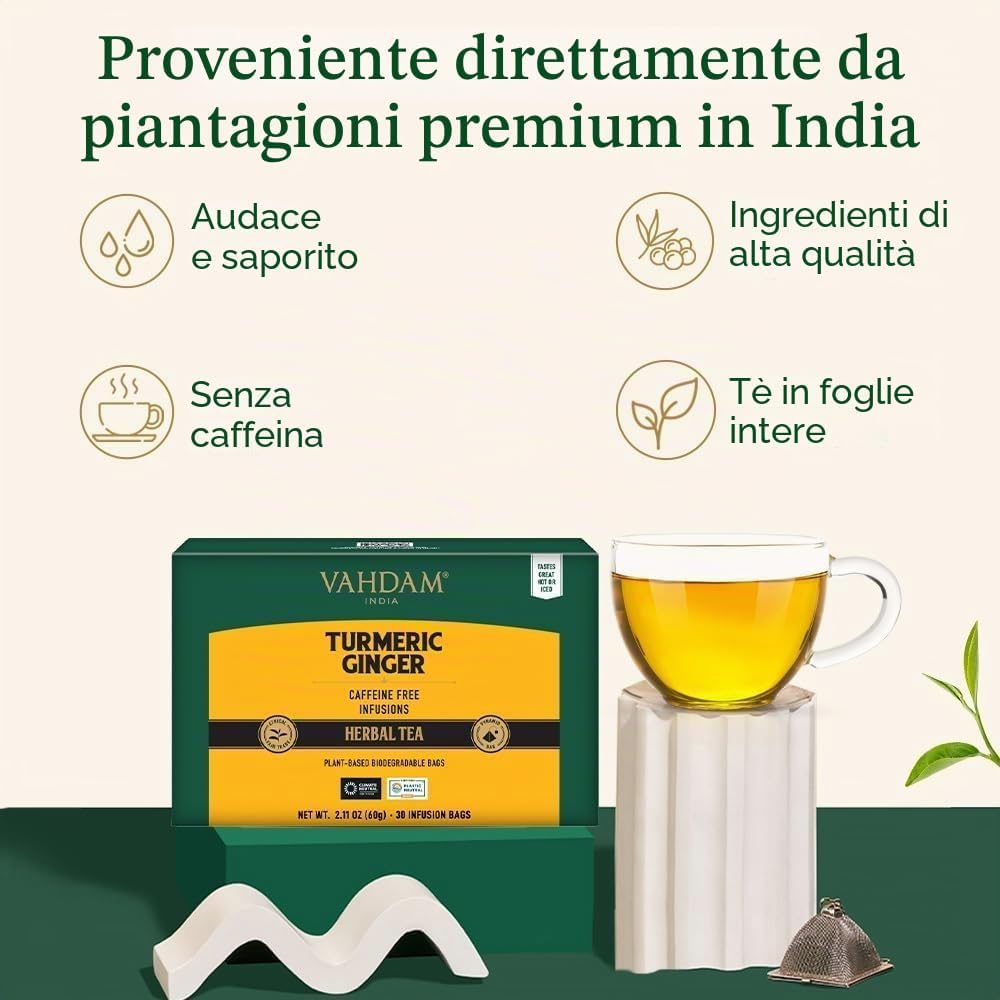 Thumbnail 3 de VAHDAM Tisana alla Curcuma (30 Bustine) Senza Caffeina – Zenzero e Curcuma in Bustine Piramidali