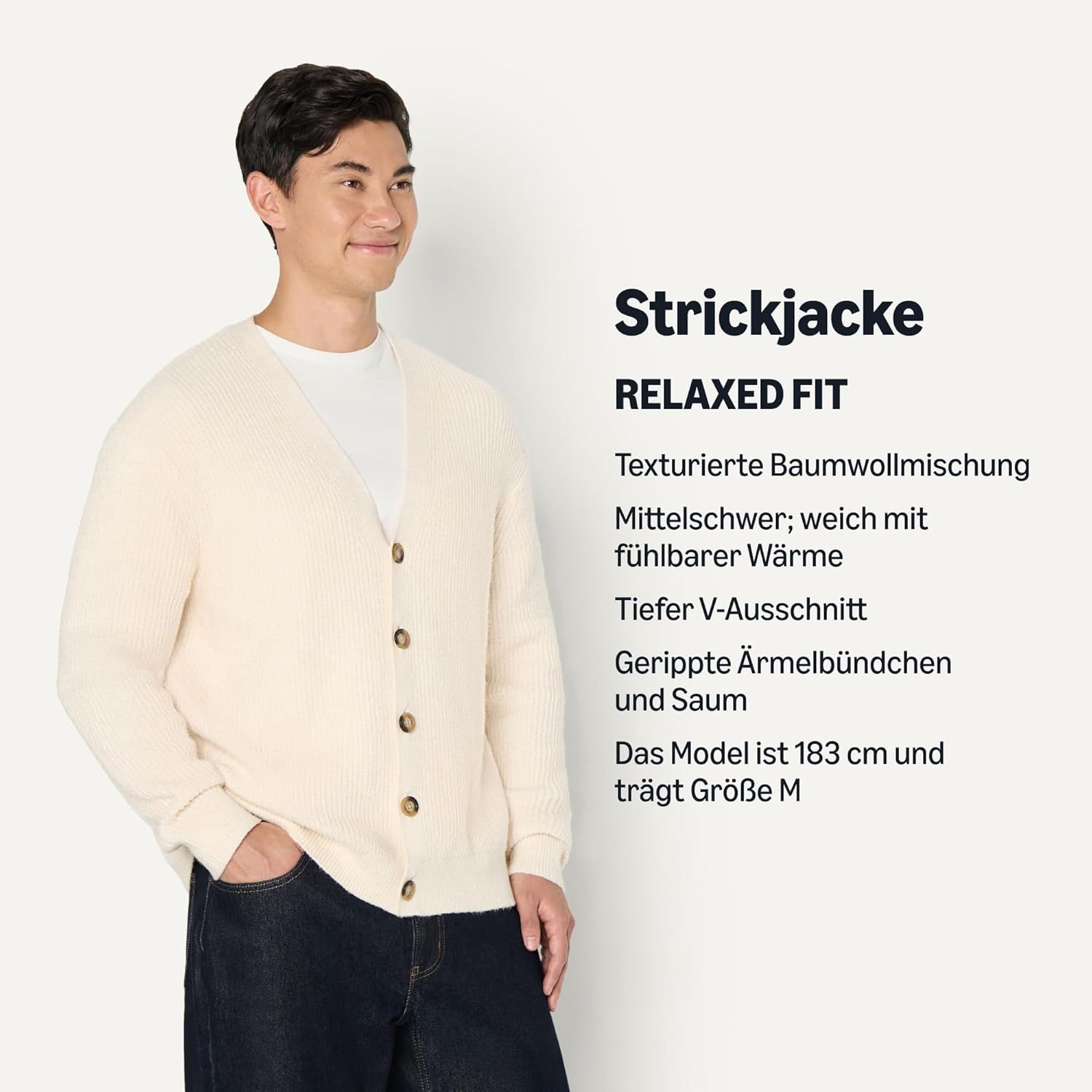 Detalle 2 de Amazon Essentials Herren Demis Favorit Relaxed-Fit Strickjacke Baumwollmischung 🌟