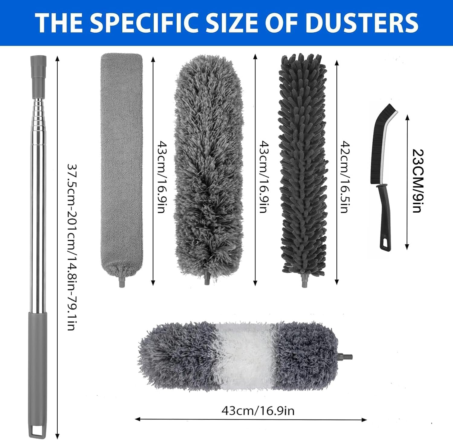 Thumbnail 2 de Feather Duster 7-piece extendable, bendable, washable cobweb brush kit (up to 100 inches) – Grey