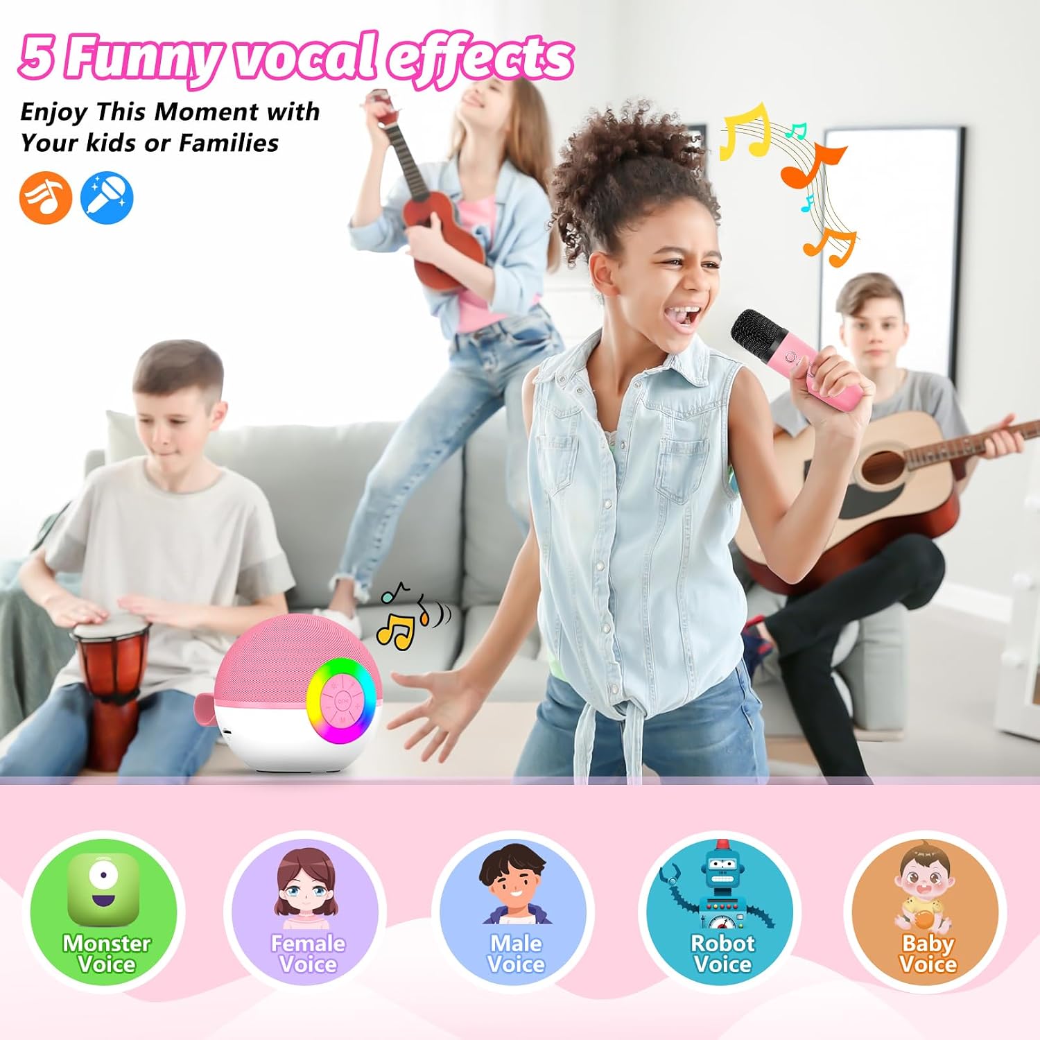 Thumbnail 3 de goopow T97 Mini Karaoke Machine with Bluetooth, Wireless Mics and LED Lights