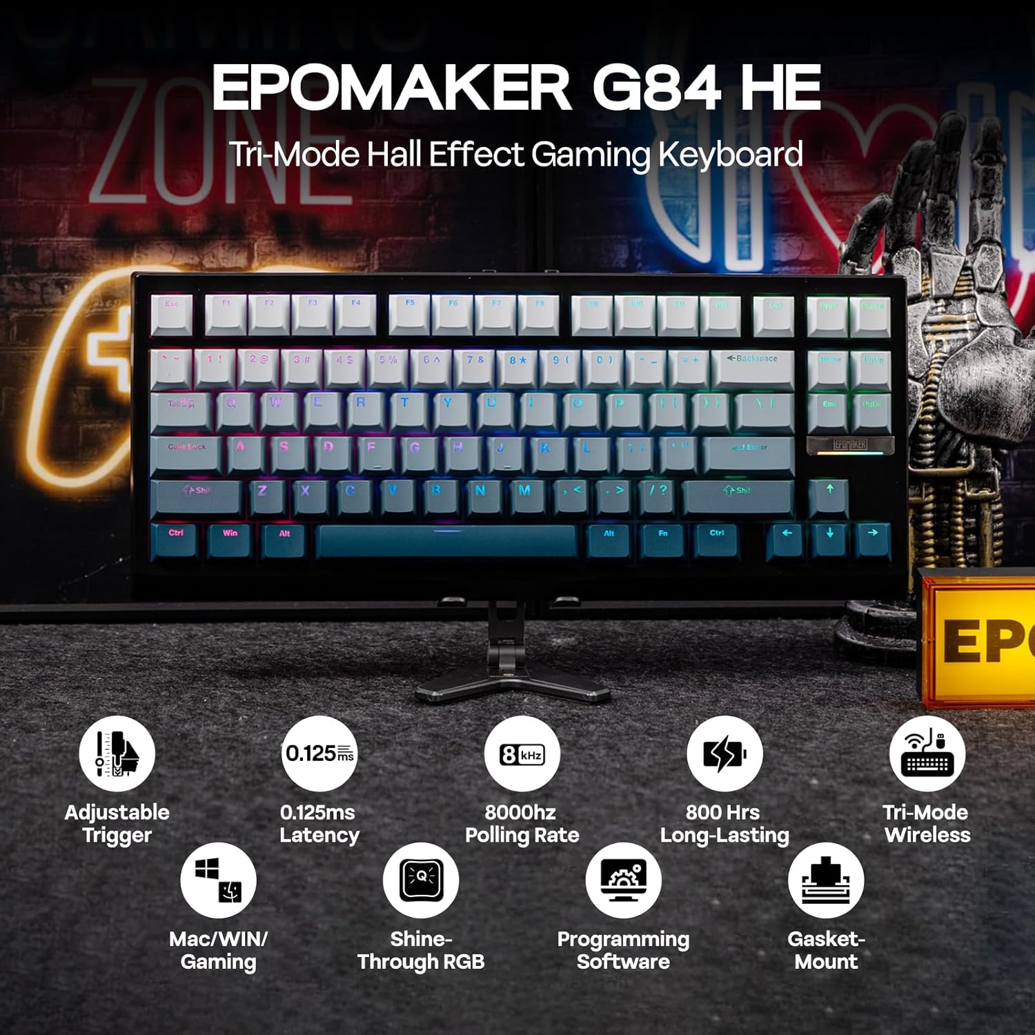 Thumbnail 1 de EPOMAKER G84 HE: Tastiera da Gioco Wireless con Hall Effect, 8K Polling e DKS-SOCD, RGB e Hot-Swap