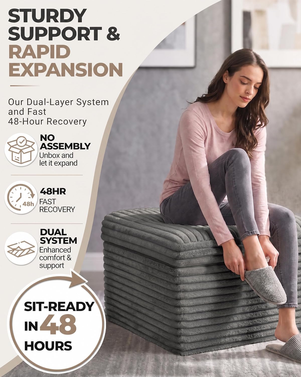 Thumbnail 5 de Fabulcozy 23.6in Corduroy Pouf Ottoman — Dual-Layer Comfort, No Assembly