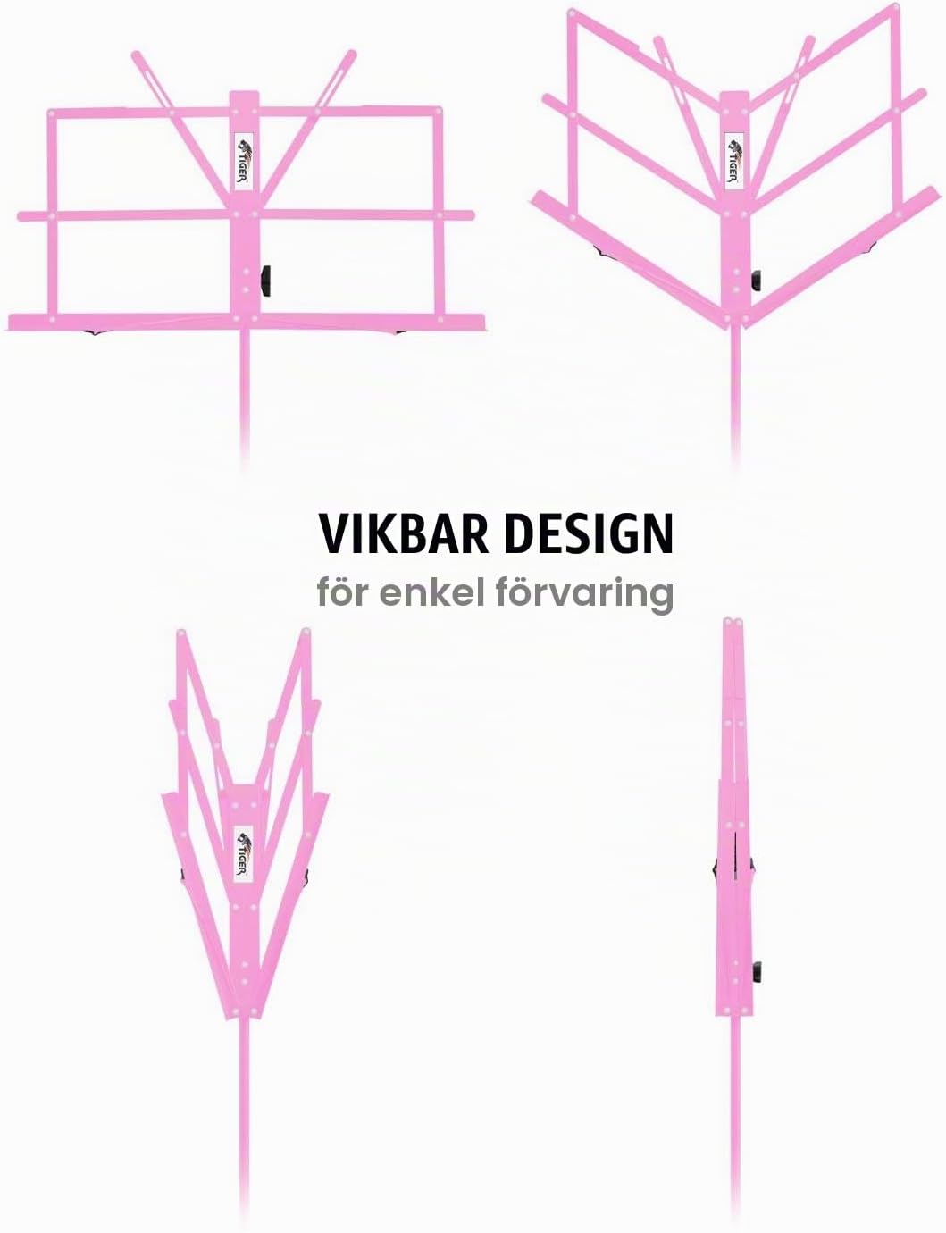Detalle 2 de Tiger MUS56-PK hopfällbart notställ i metall, rosa, med bärväska