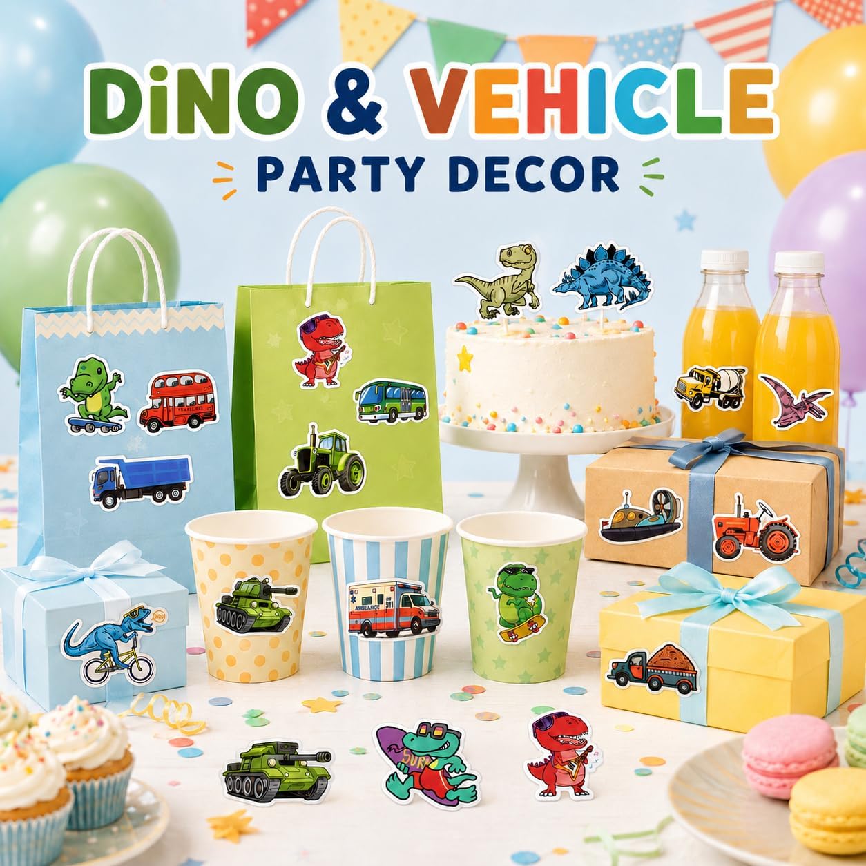 Detalle 2 de Dinosaur and Truck Vinyl Stickers, 100-piece set
