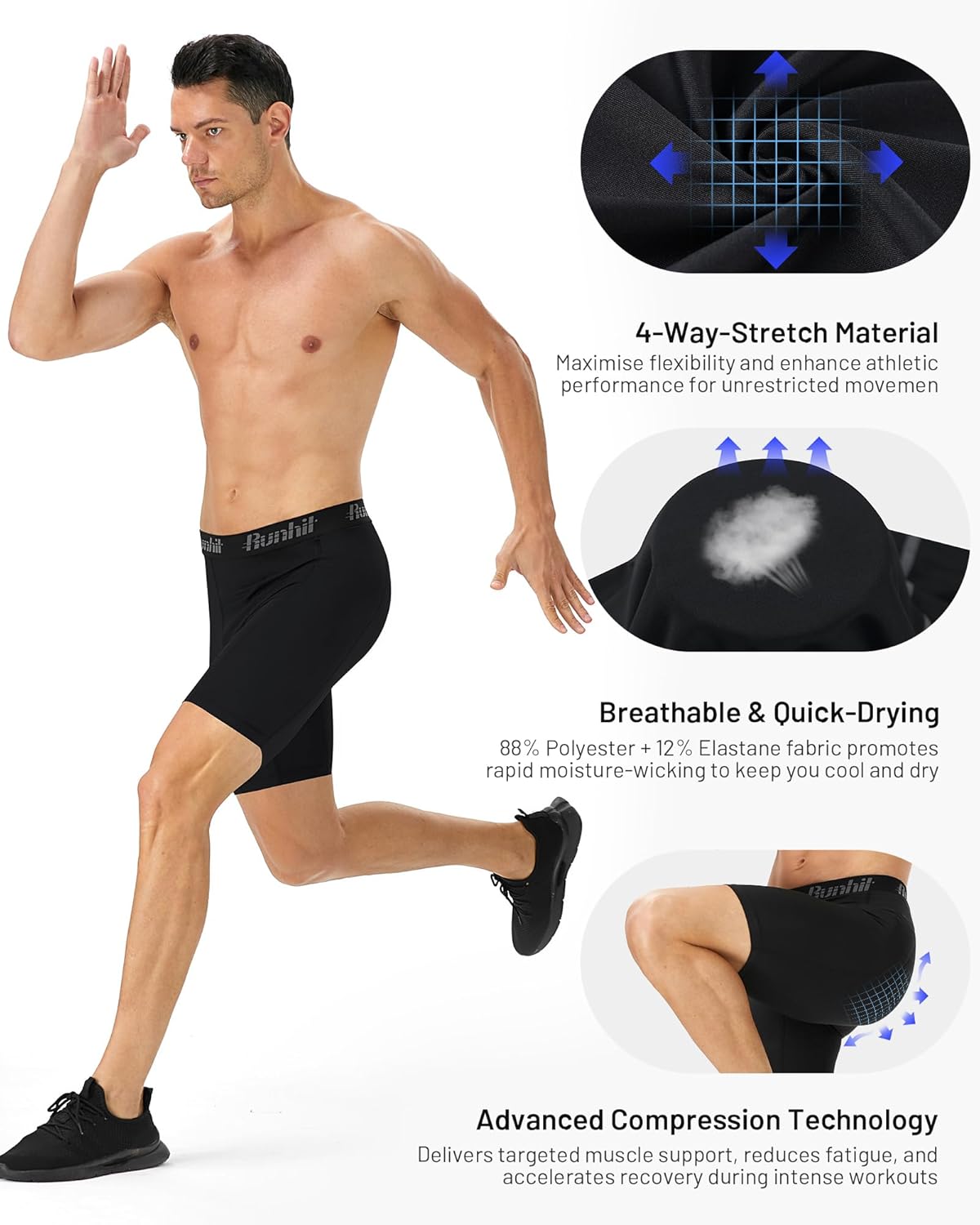 Thumbnail 2 de Runhit 1 or 2 Pack Compression Shorts for Men – Moisture-Wicking Base Layer