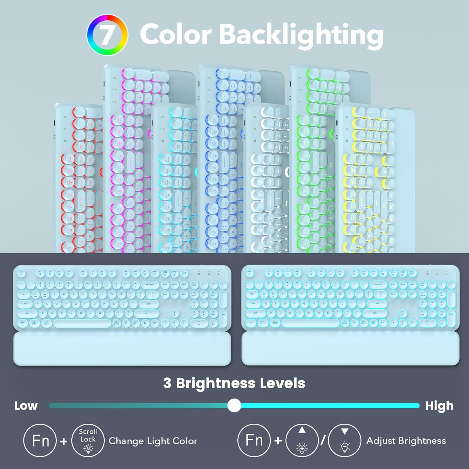 Thumbnail 1 de Wireless Keyboard and Mouse Combo (Backlit Round Keycaps) in Glowing Blue