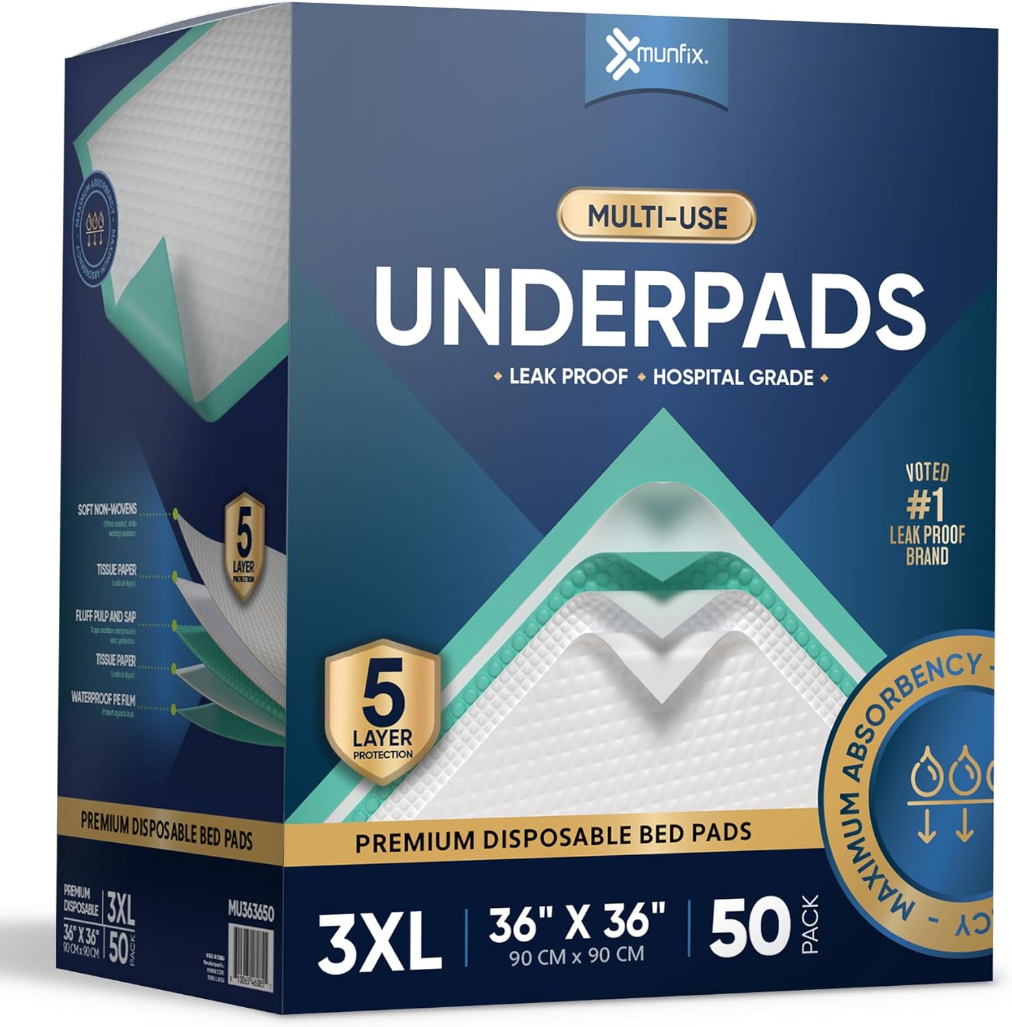 50 Pack Disposable Bed Pads 36 x 36 Inches — Ultra Absorbent, Latex-Free Incontinence Underpads