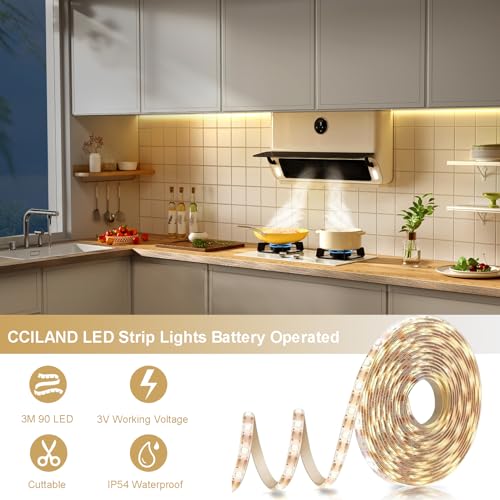 Detalle de CCILAND 3M 90 LED Battery Strip Lights with Remote 8 Modes Timer