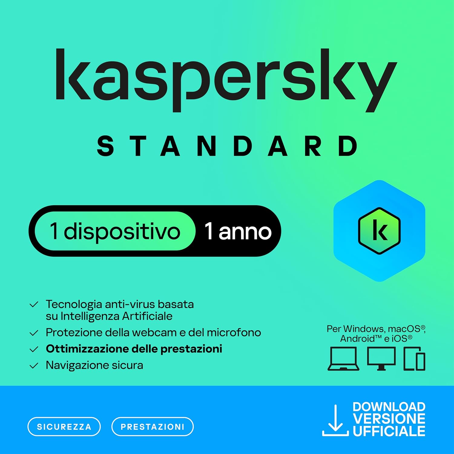 Detalle de Kaspersky Standard Anti-Virus 2026 – 1 dispositivo, 1 anno | Sicurezza avanzata e protezione bancaria