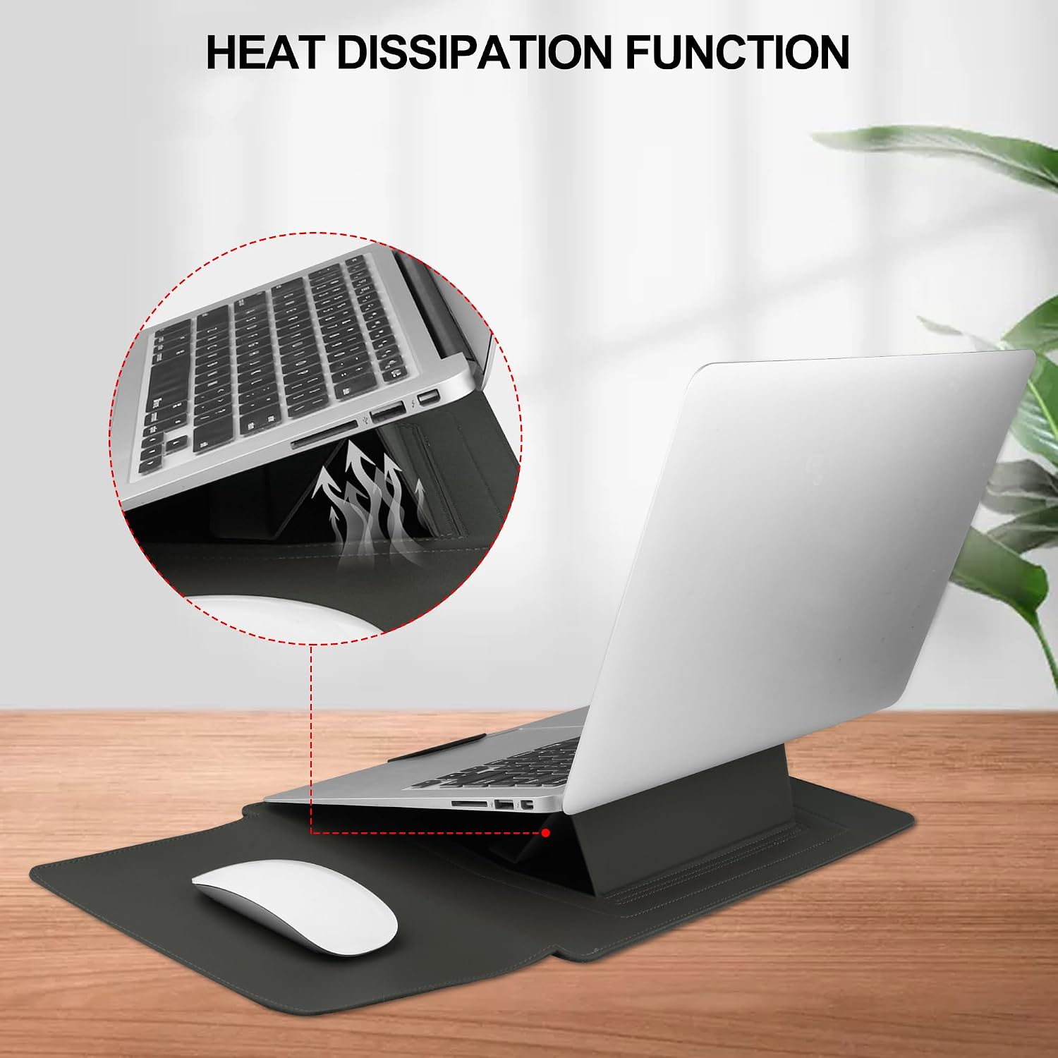 Detalle 2 de HoYiXi Laptop-Hülle für 13–14 Zoll (grau) mit verstellbarem Standfuß und integriertem Mauspad