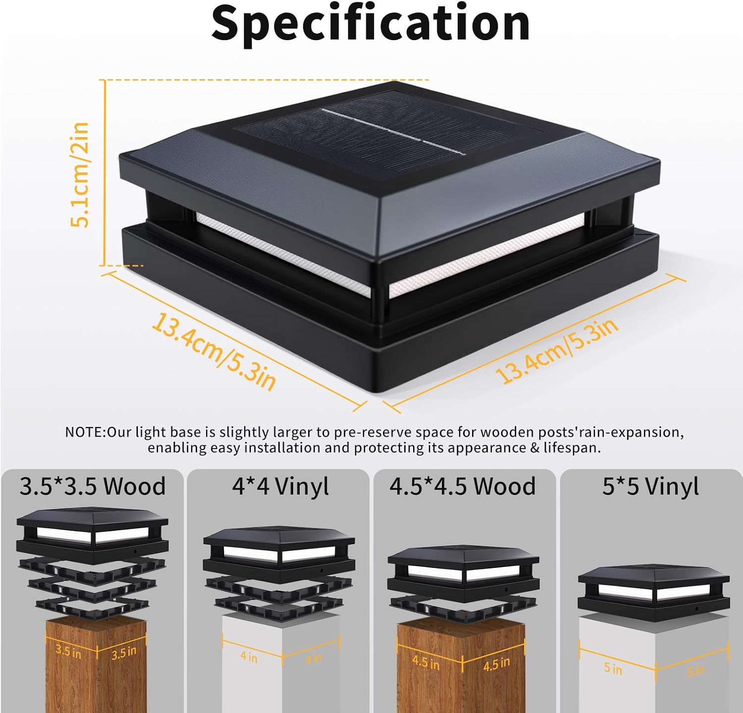 Thumbnail 6 de Spacelumen 4 Pack Solar Post Cap Lights for Outdoor Posts (IP65, Auto On/Off) – Dual Warm/Cool White