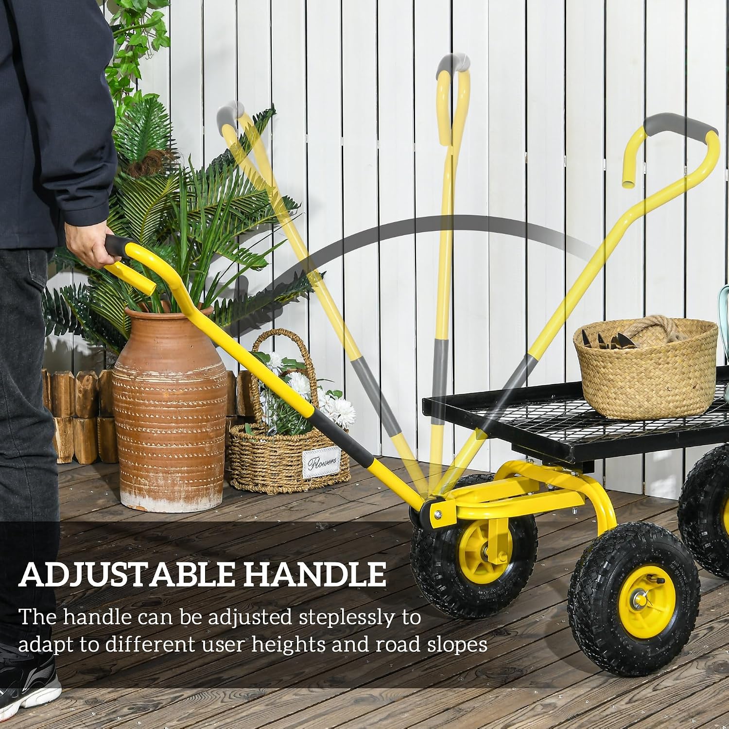 Detalle 2 de Outsunny B71-015V01YL Garden Trolley, 150kg Capacity, Pneumatic Wheels