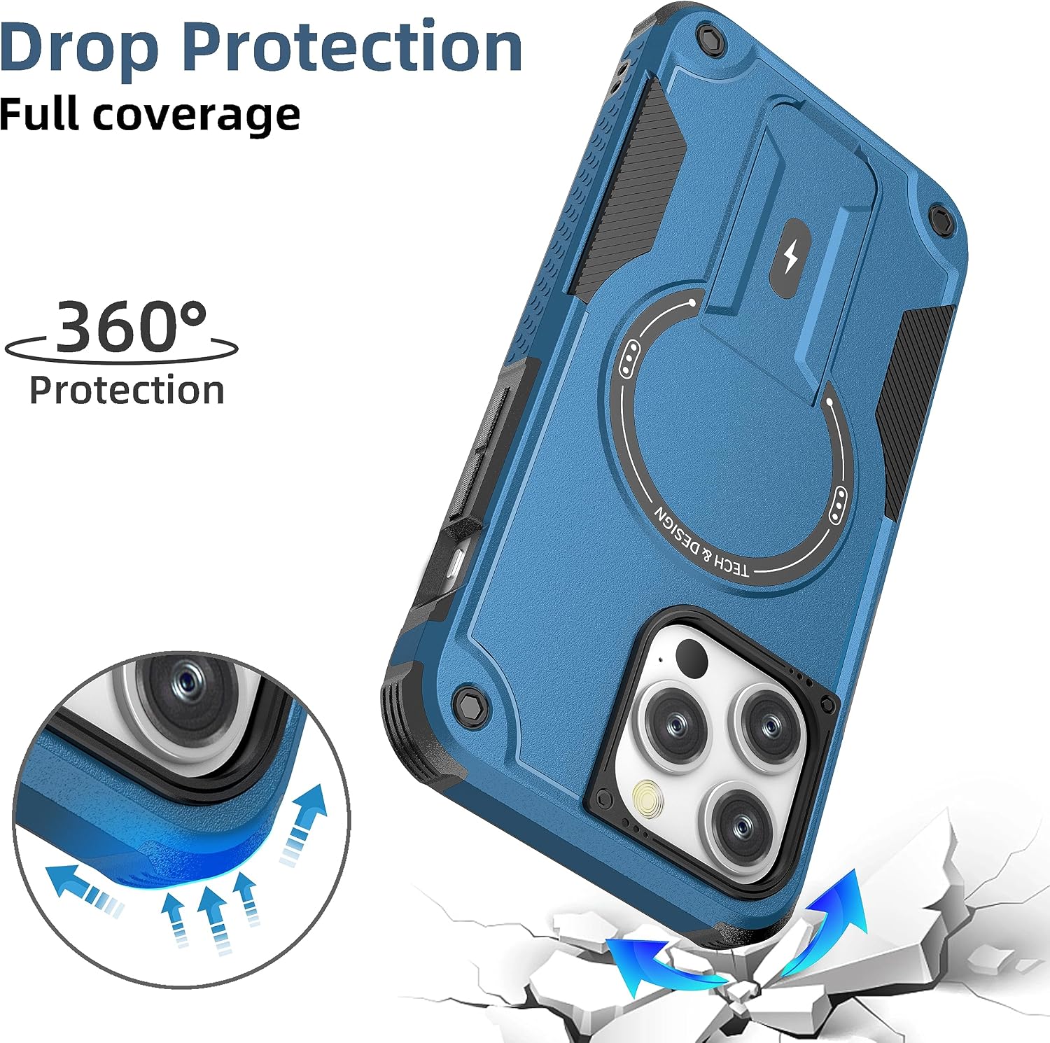 Detalle de Tuvror Magnetic Case for iPhone 15 Pro Max with Stand – MagSafe Compatible, Blue
