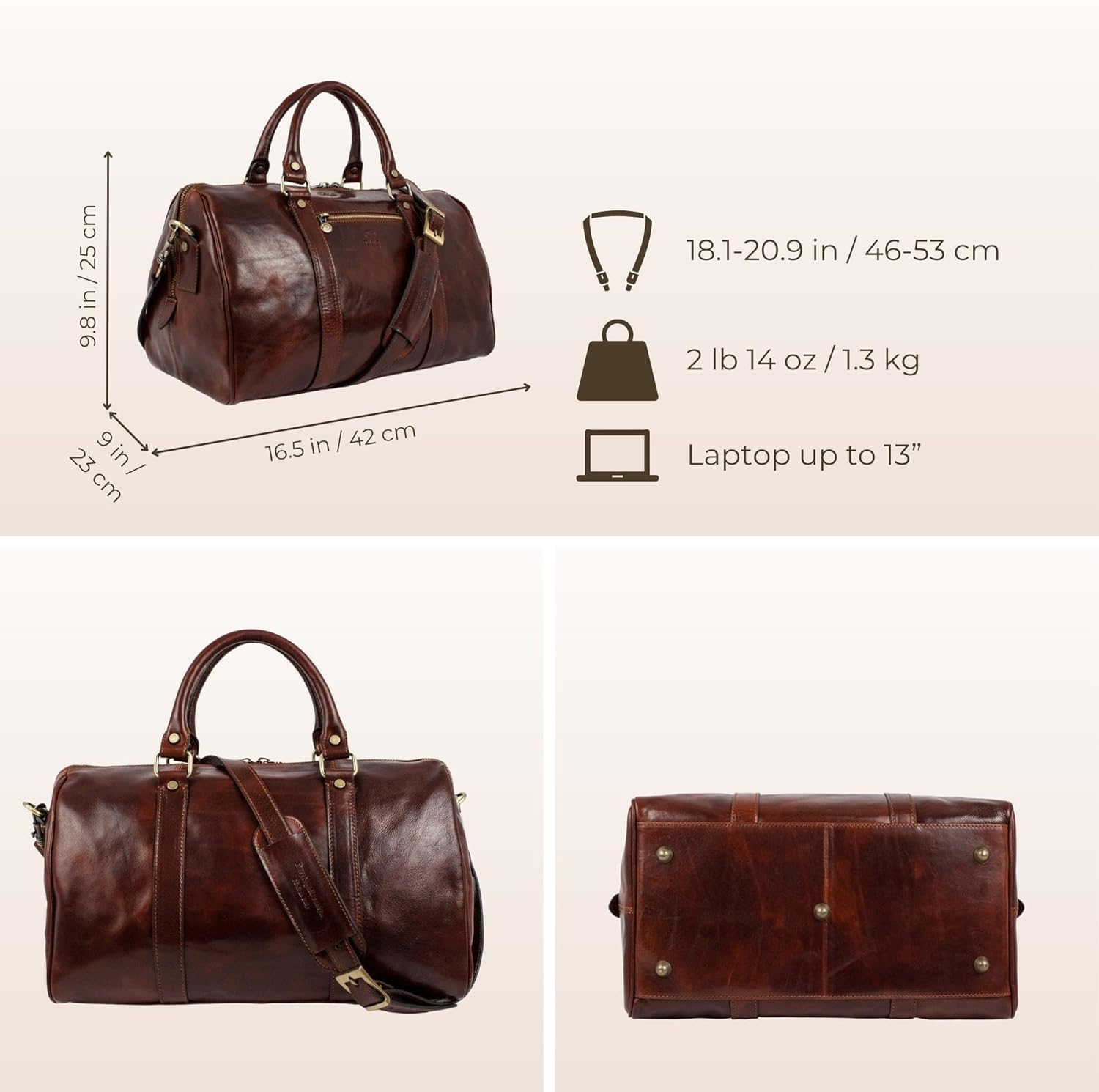Detalle de Full Grain Leather Duffle Bag Overnight Weekender by Time Resistance