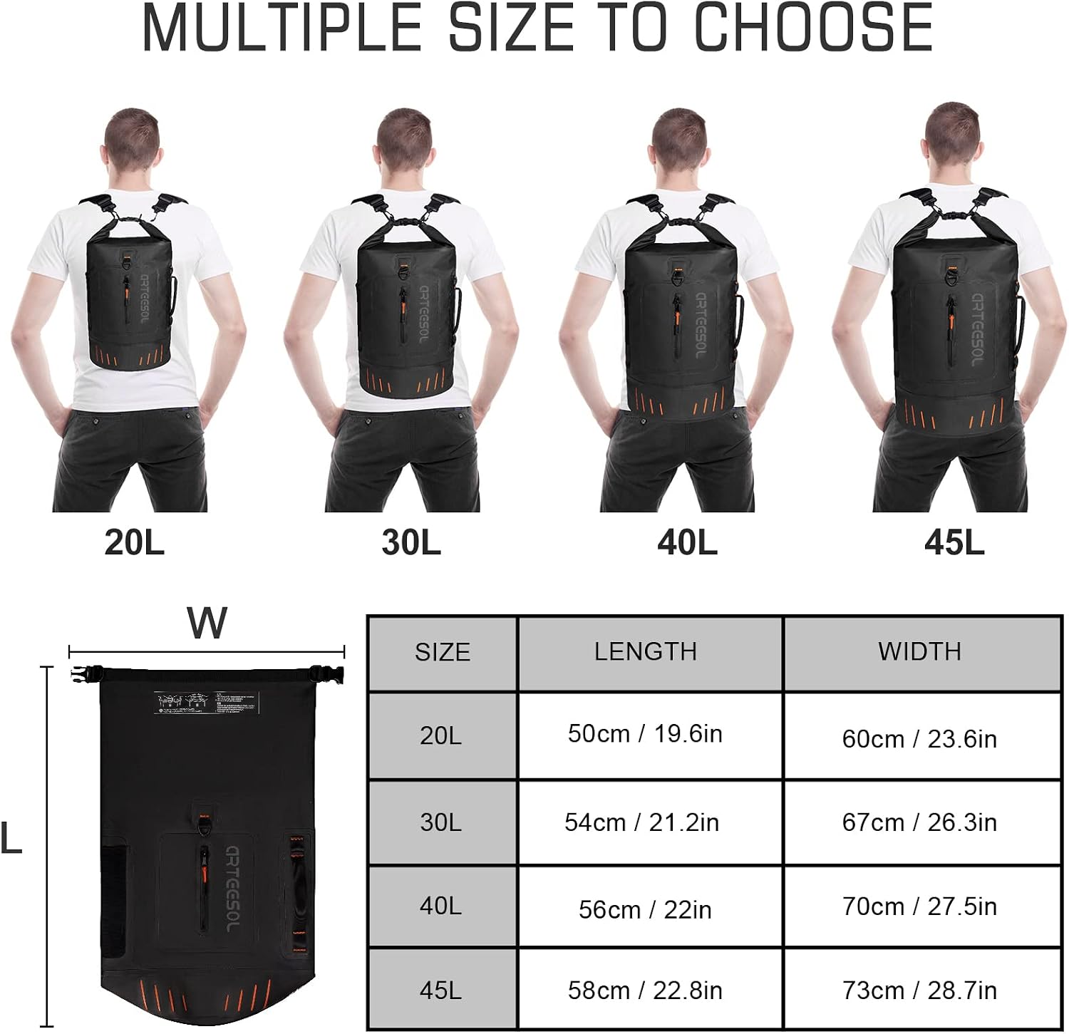 Detalle 2 de Dry Bag Upgraded 20L–45L waterproof dry sack for paddleboarding, kayaking, fishing and more