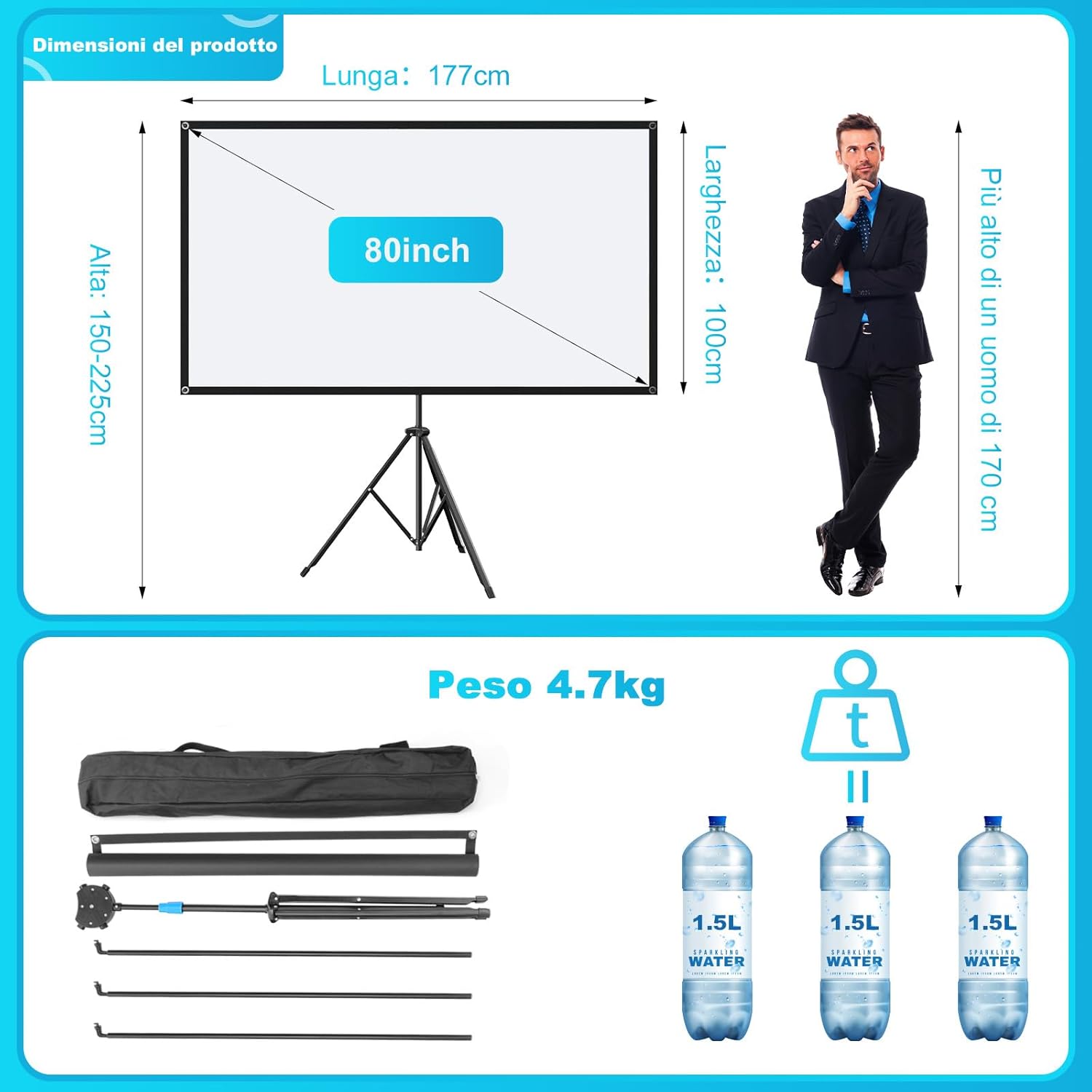 Thumbnail 1 de VISULAPEX 80" ALR: schermo per proiettore su treppiede 16:9 con telo grigio