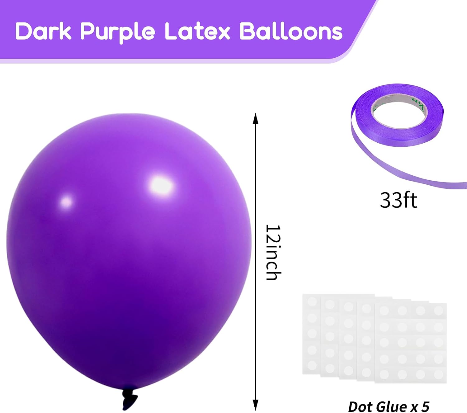 Detalle 2 de rubfac Dark Purple 12-Inch Latex Balloons, 120 Count, with Filling Pump
