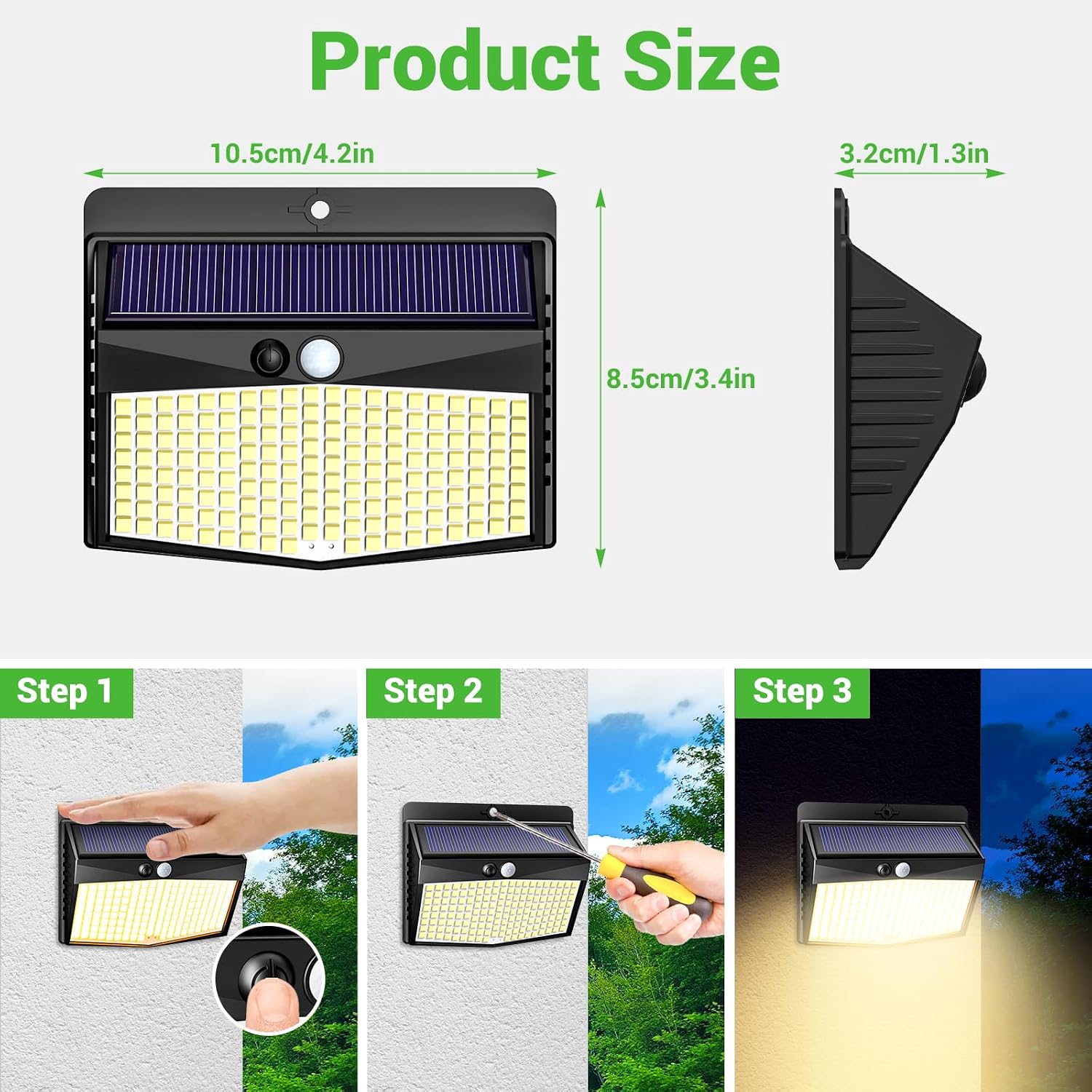 Detalle 1 de nipify 8er Set Solarlampen für außen mit Bewegungsmelder, 3 Modi, IP65