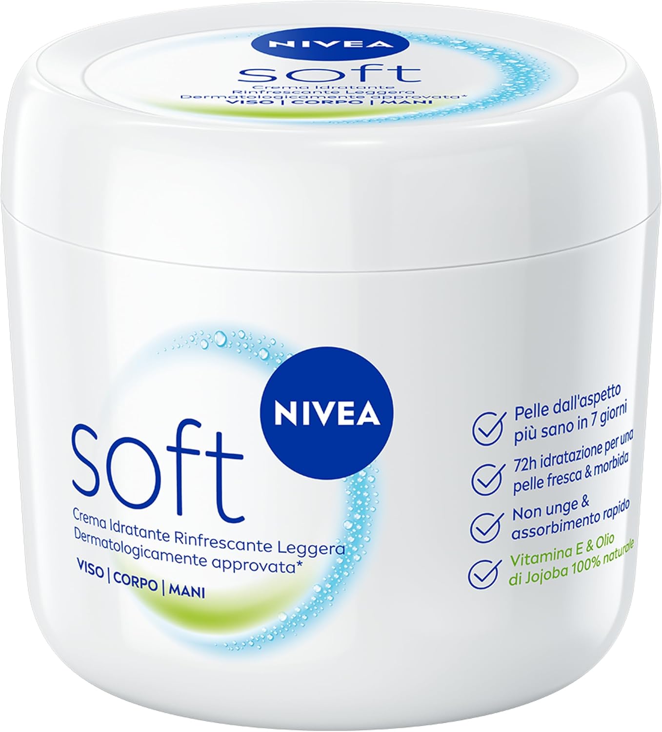 Detalle 2 de NIVEA Soft 500 ml: crema multiuso per viso, corpo e mani con Vitamina E e Olio di Jojoba