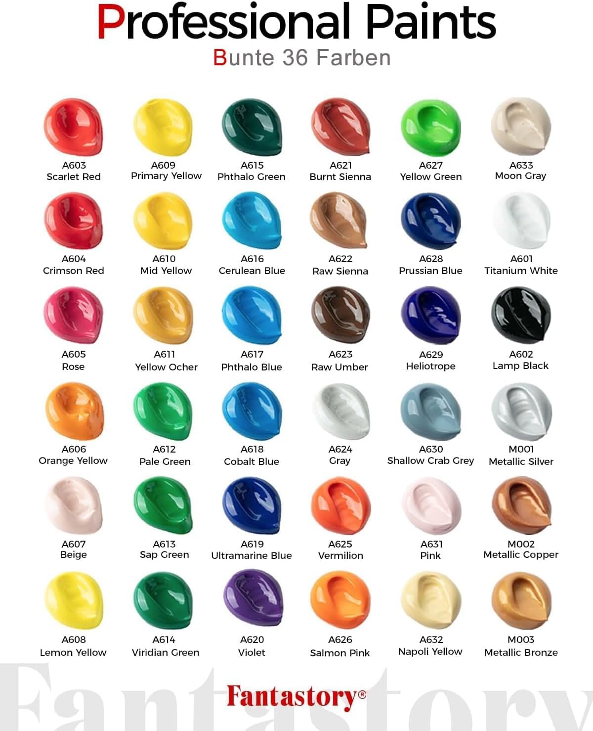 Detalle 2 de Fantastory Acrylfarben Set 36 Farben 🎨