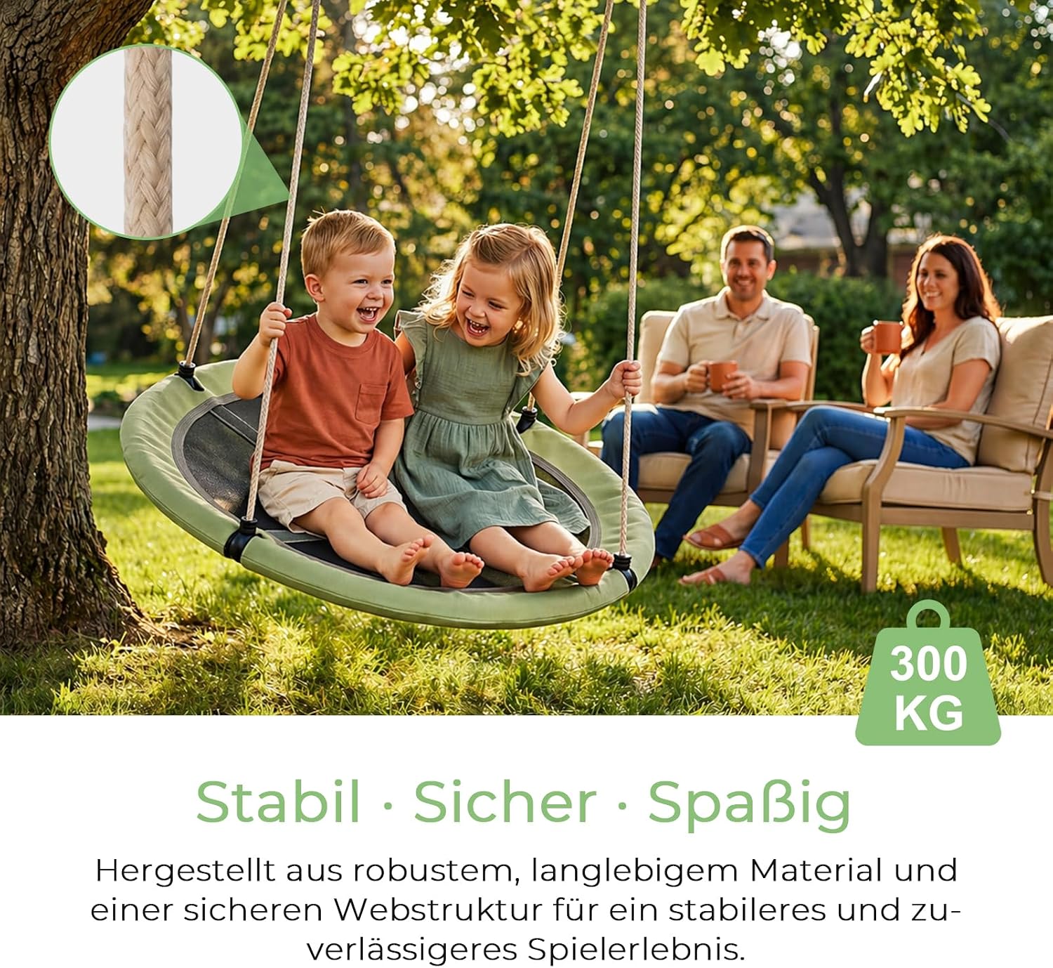 Detalle de Nestschaukel 120 cm Rundschaukel für Outdoor & Indoor – belastbar bis 300 kg