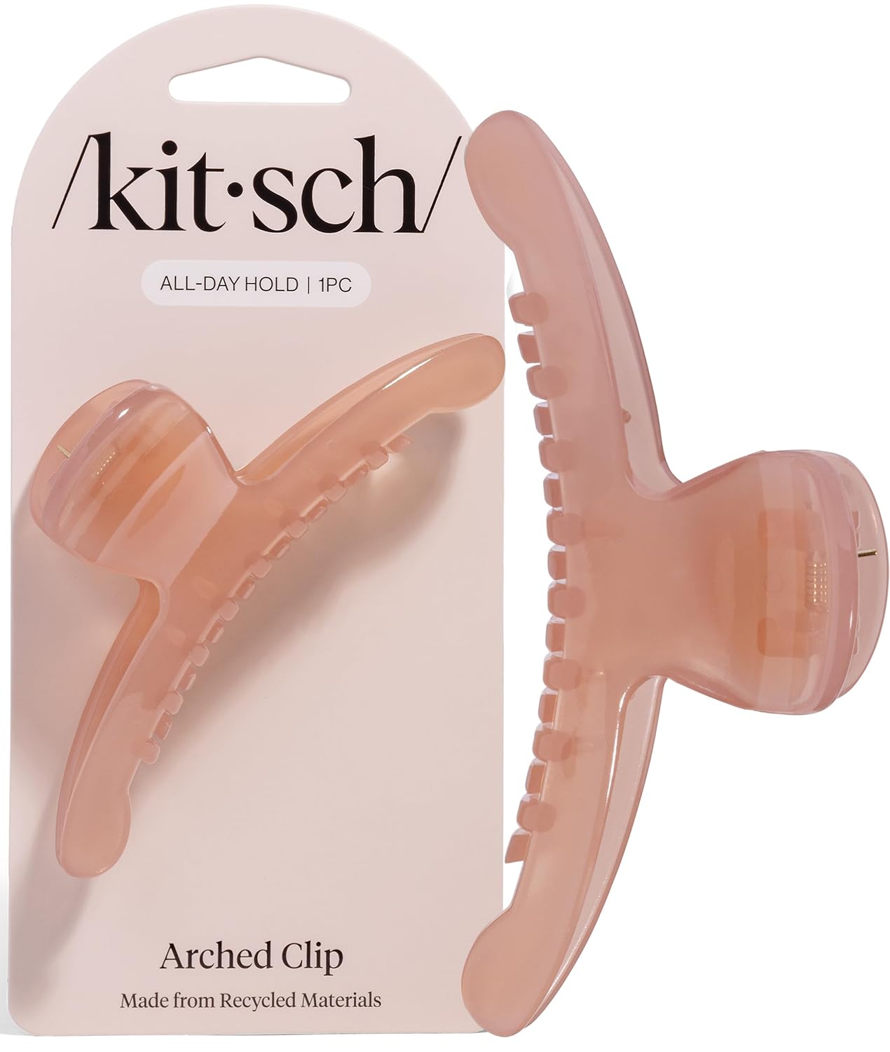 Detalle de Kitsch Large Arched Hair Clip, Soft Pink Recycled Plastic, Glossy Finish